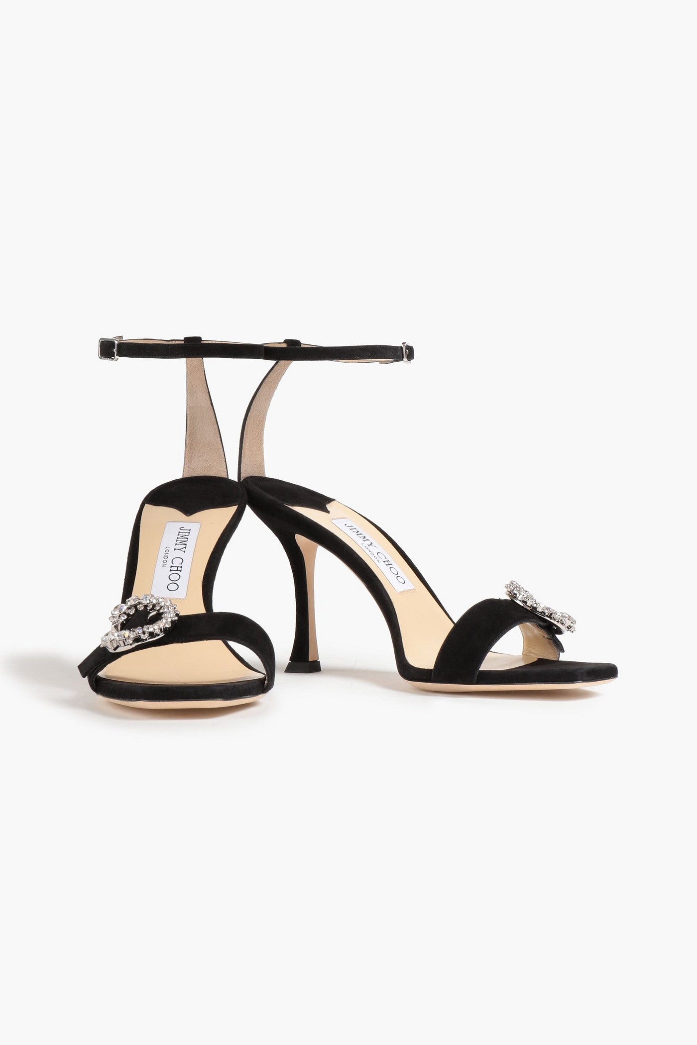 Jimmy Choo Marsai 90 Embellished Suede Sandals Black Women's