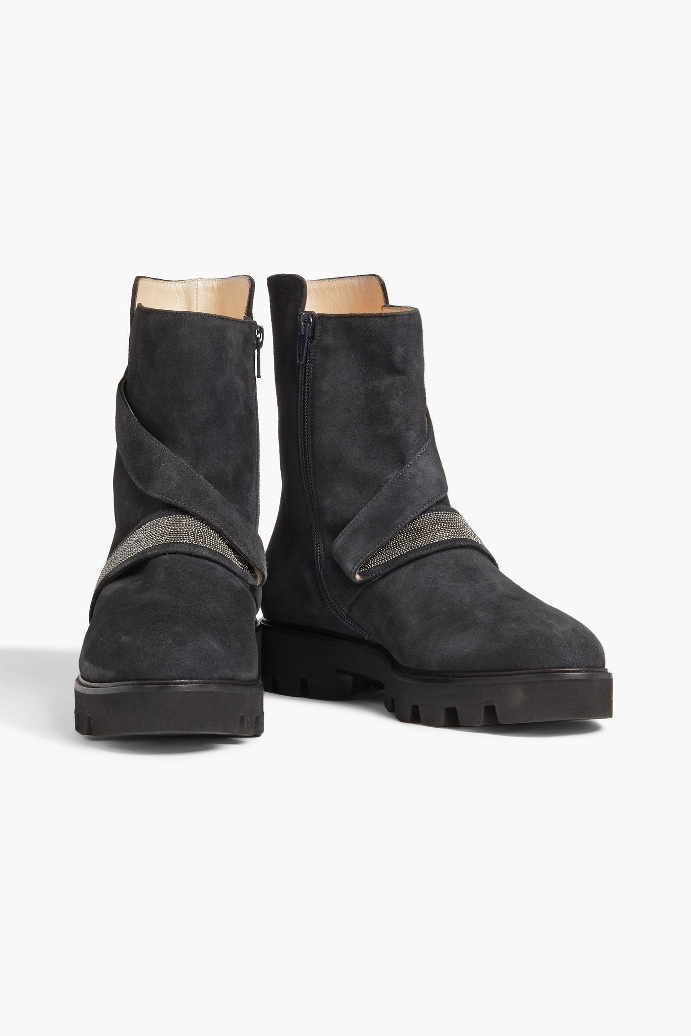 Fabiana Filippi Elisa Embellished Suede Ankle Boots Charcoal Women's