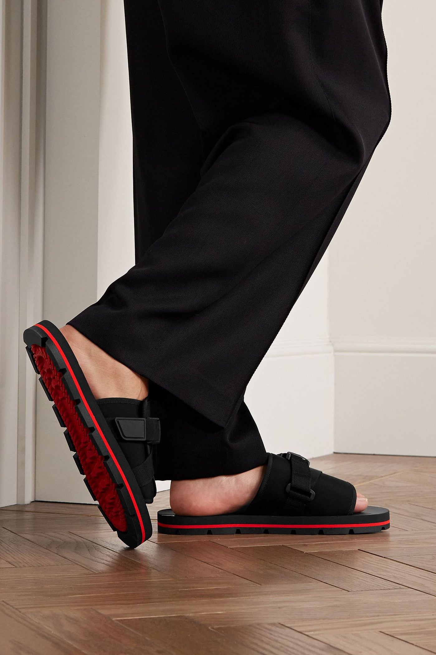 Christian Louboutin Siwa Buckled Grosgrain-Trimmed Neoprene Slides Black