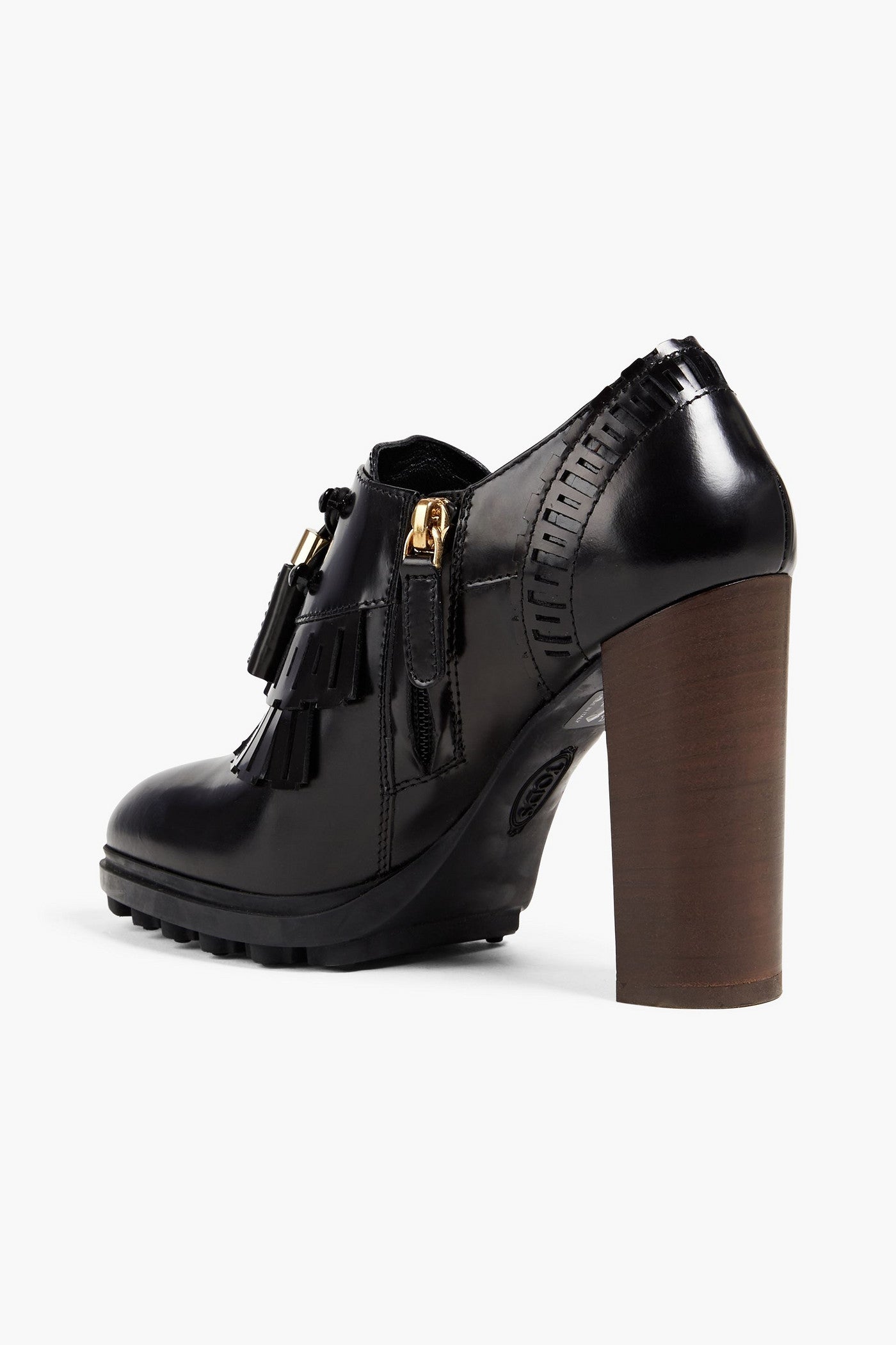 Tod's Fringed Laser-Cut Leather Pumps Black Women's