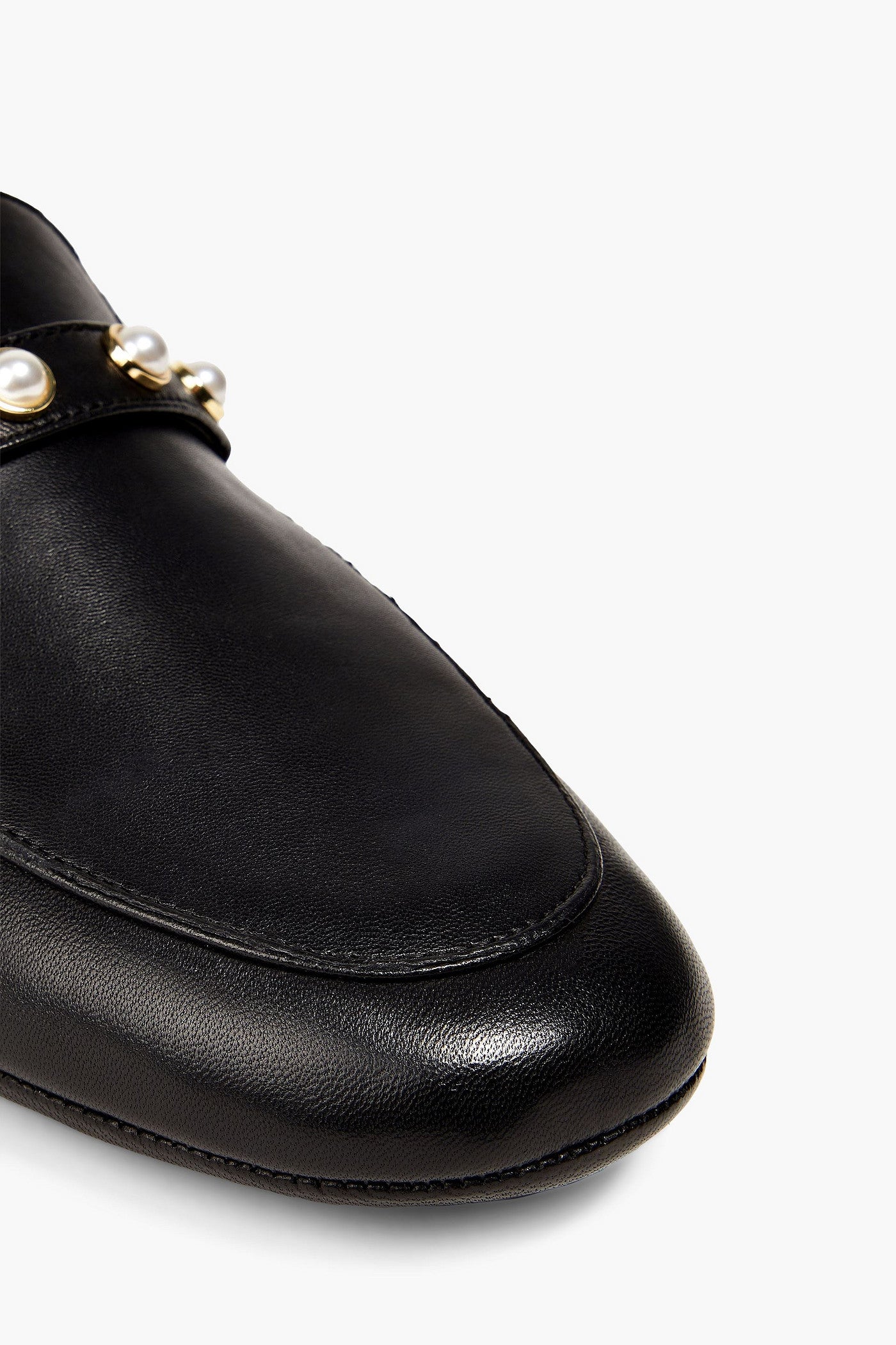 Stuart Weitzman Allpearls Embellished Leather Loafers Black Women's