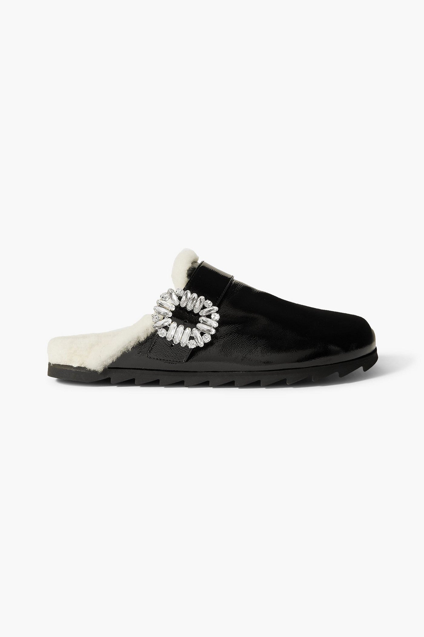 Roger Vivier Viv Embellished Patent-Leather Slippers Black Women's