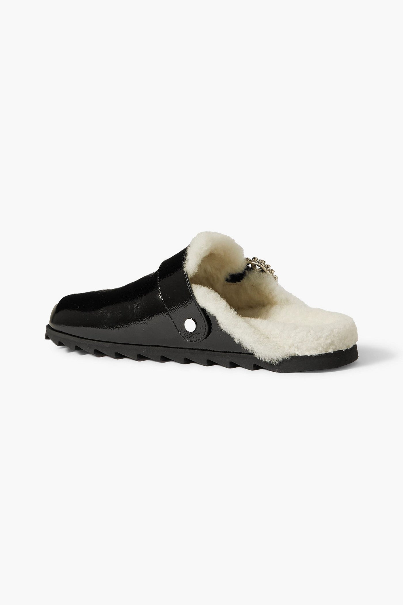 Roger Vivier Viv Embellished Patent-Leather Slippers Black Women's