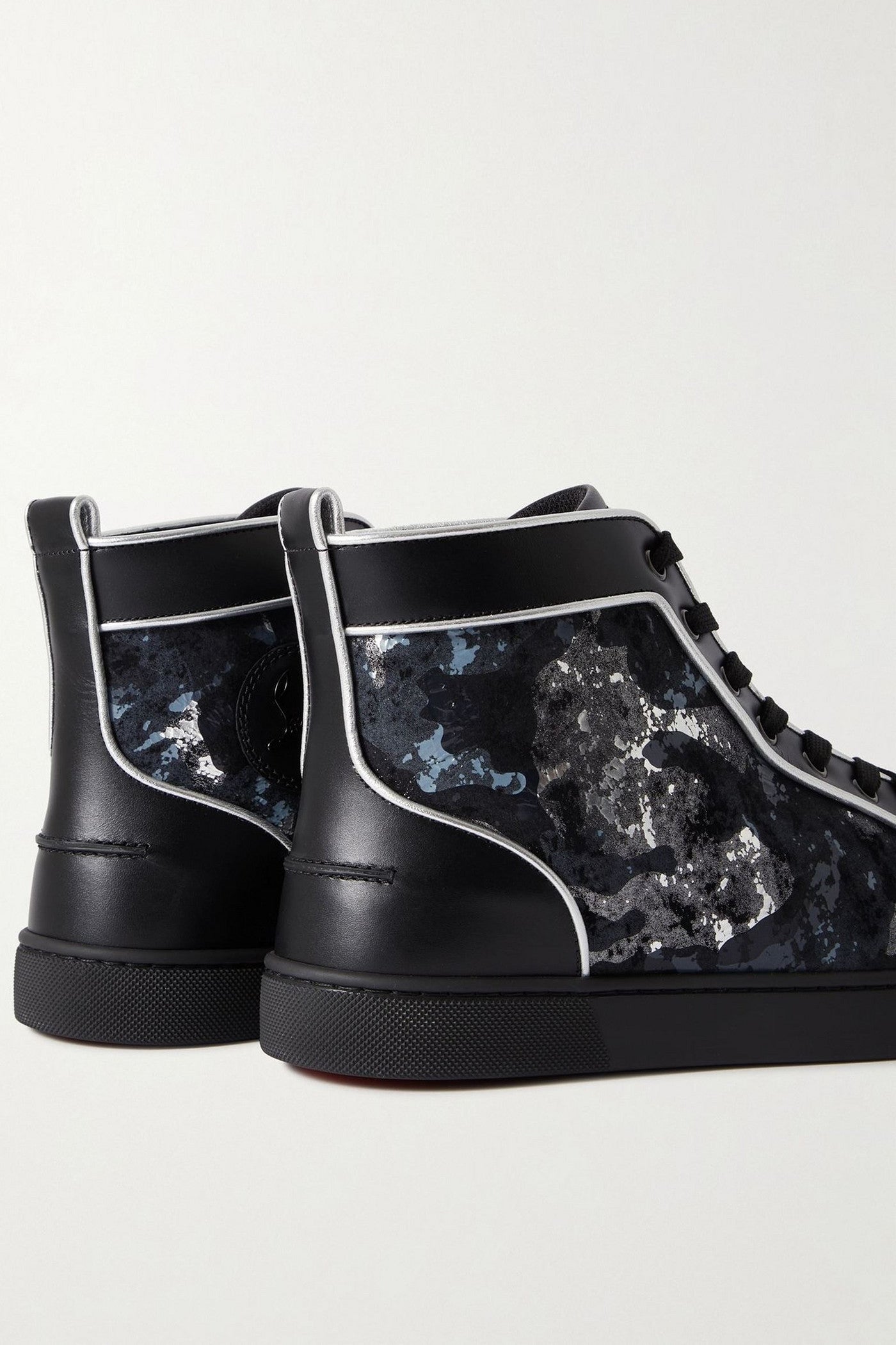 Christian Louboutin Louis Metallic Camouflage-Print Leather High-Top Sneakers Black