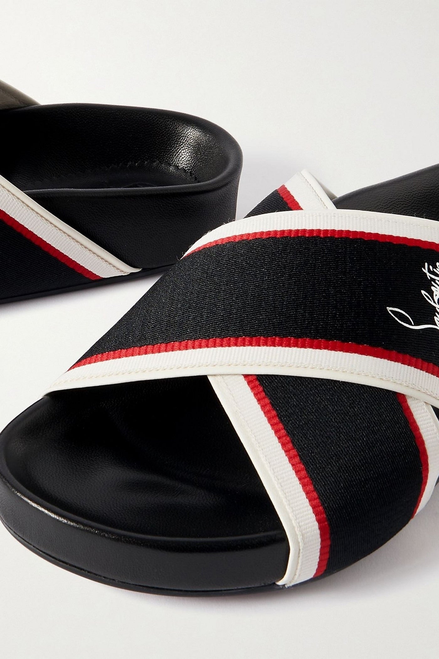 Christian Louboutin Hot Cross Bizz Striped Grosgrain Slides Black Women's