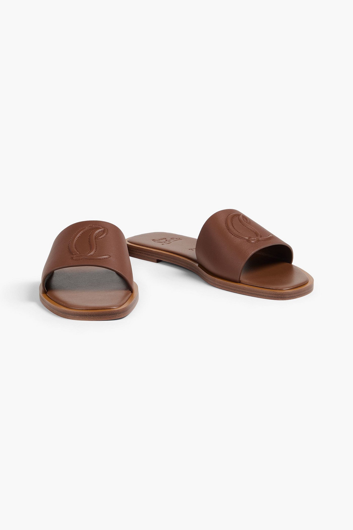 Christian Louboutin Cl Logo-Embossed Leather Slides Brown Women's