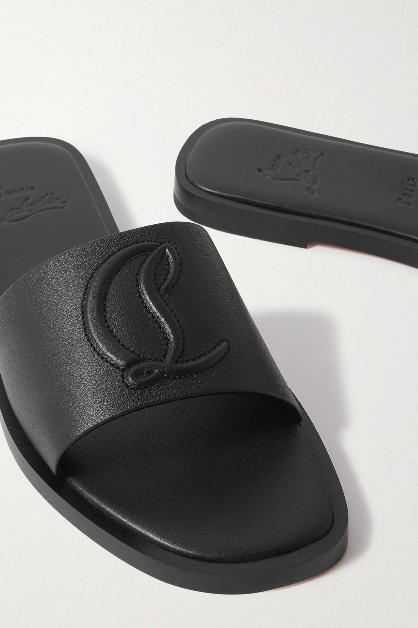 Christian Louboutin Cl Logo-Embossed Leather Slides Black Women's