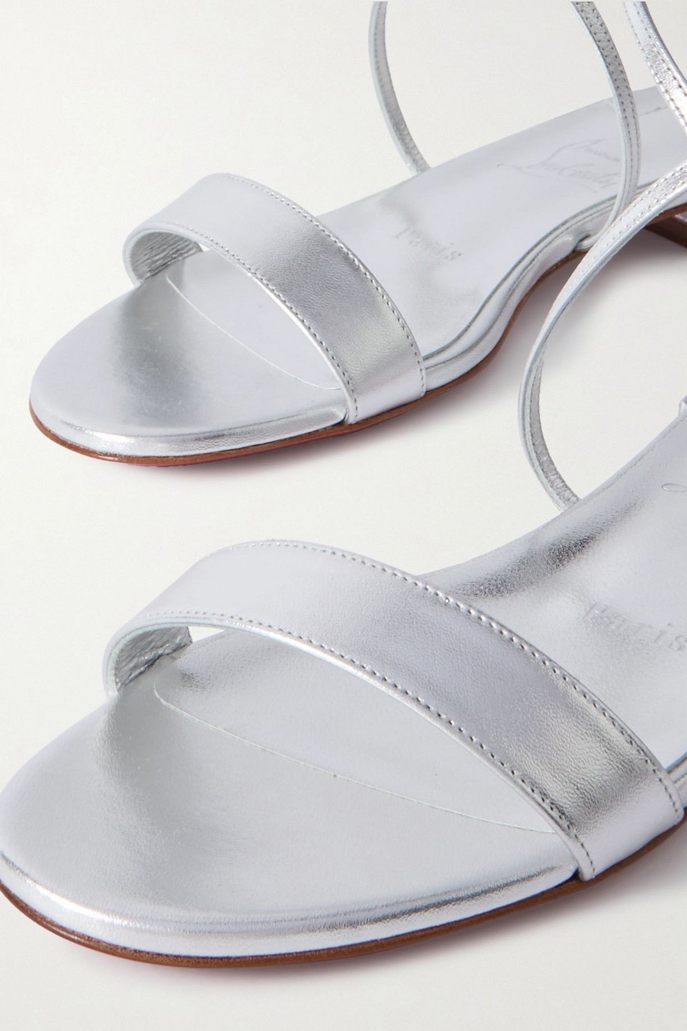 Christian Louboutin Miss Choca Metallic Leather Sandals Silver Women's