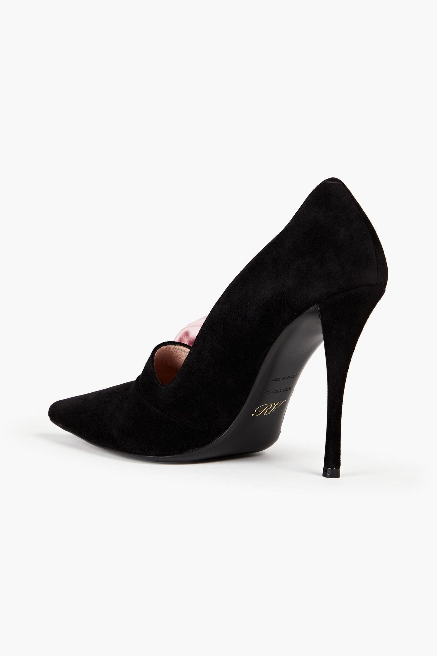 Roger Vivier Sin Rose 'n Roll Appliqud Suede Pumps Black Women's