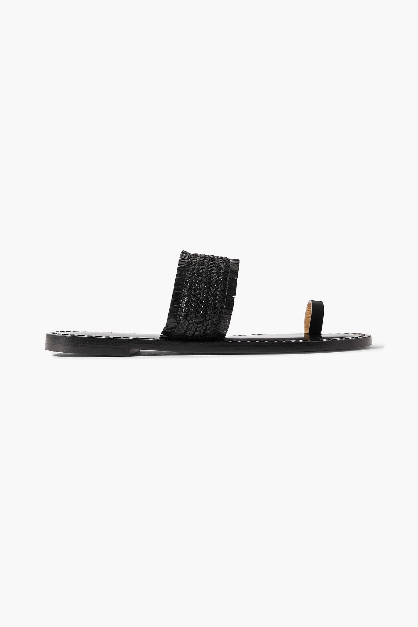 Amanu The Shela Fringed Braided Leather Slides Black Women's