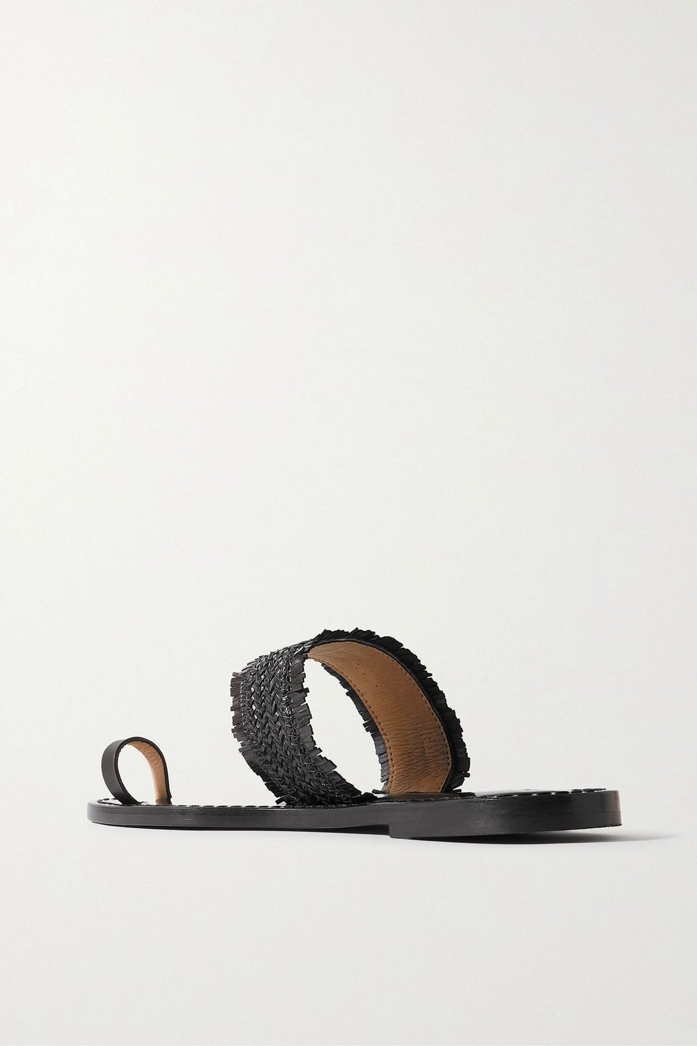 Amanu The Shela Fringed Braided Leather Slides Black Women's