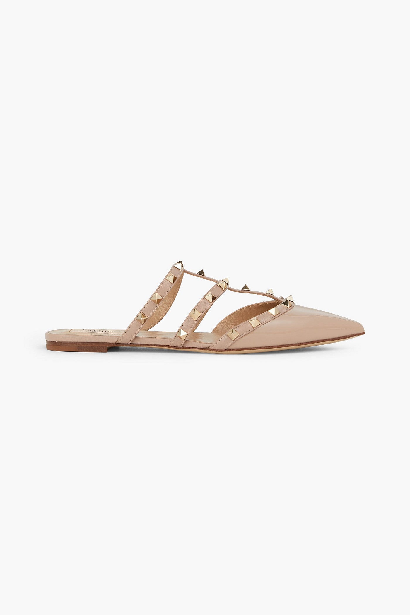 Valentino Garavani Rockstud Smooth And Patent-Leather Slippers Neutral Women's