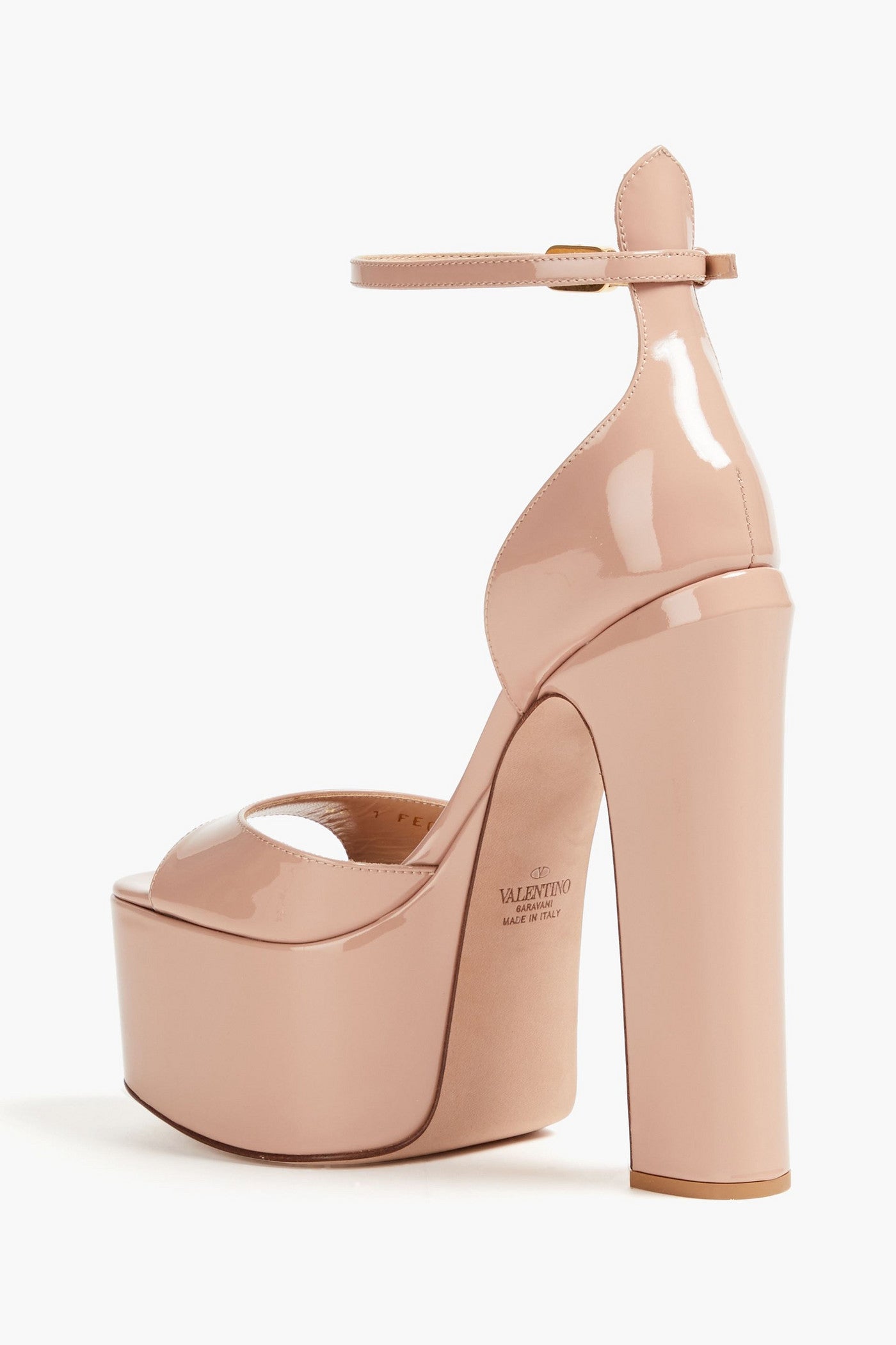 Valentino Garavani Tan-Go Patent-Leather Platform Sandals Neutral Women's