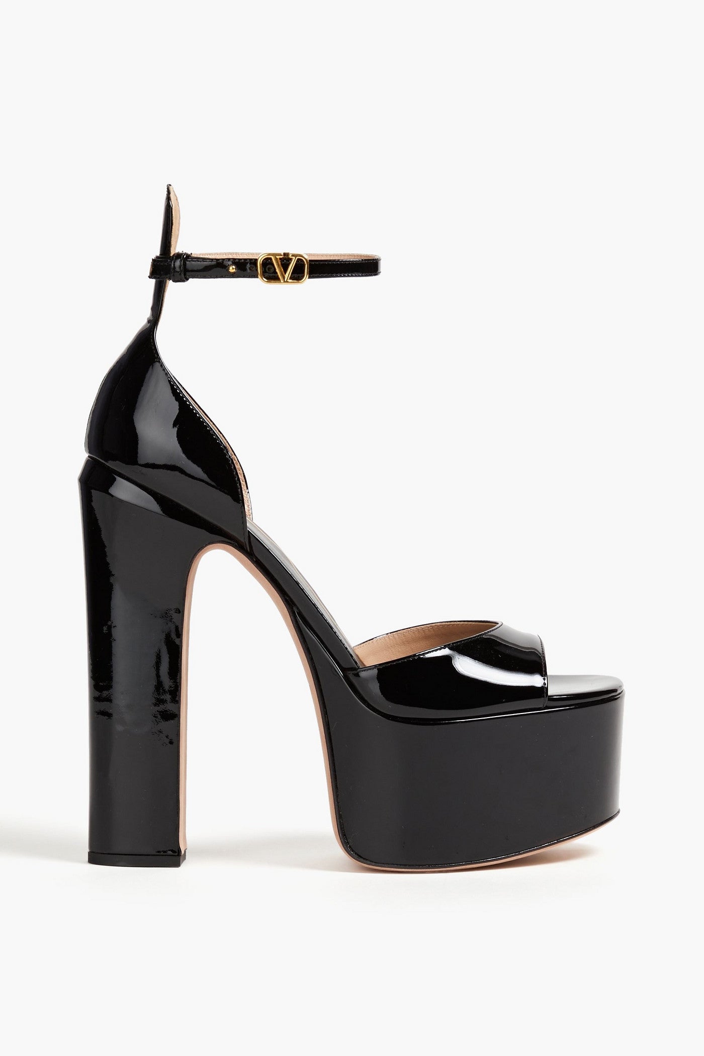 Valentino Garavani Tan-Go Patent-Leather Platform Sandals Black Women's