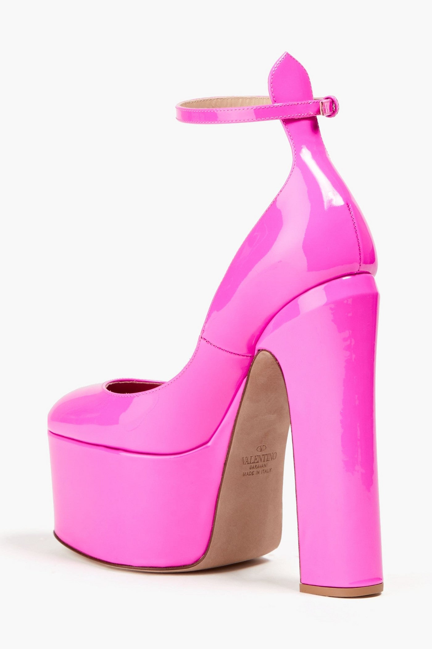 Valentino Garavani Tan-Go Patent-Leather Platform Pumps Bright Pink Women's