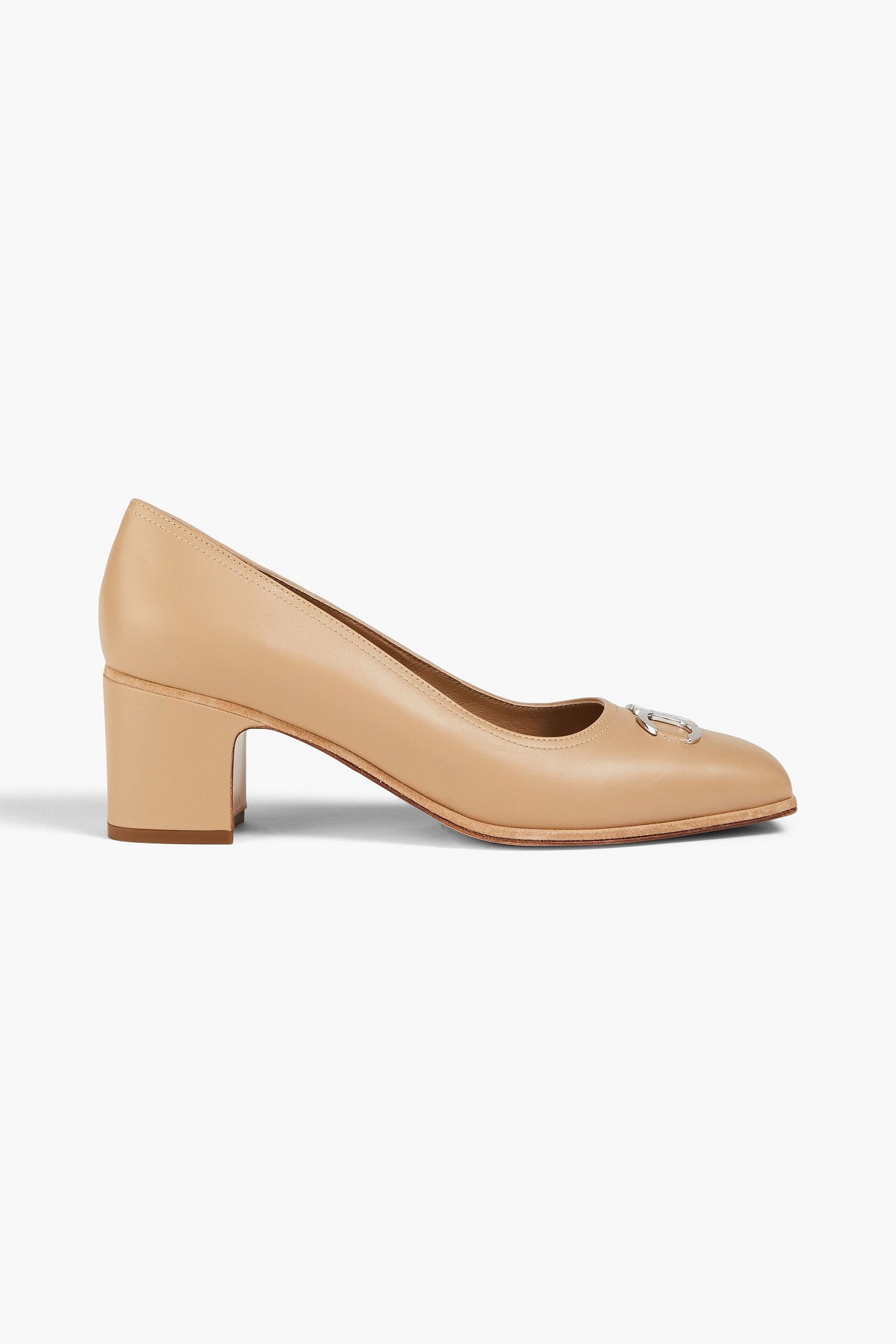 Ferragamo Comiso Embellished Leather Pumps Beige Women's