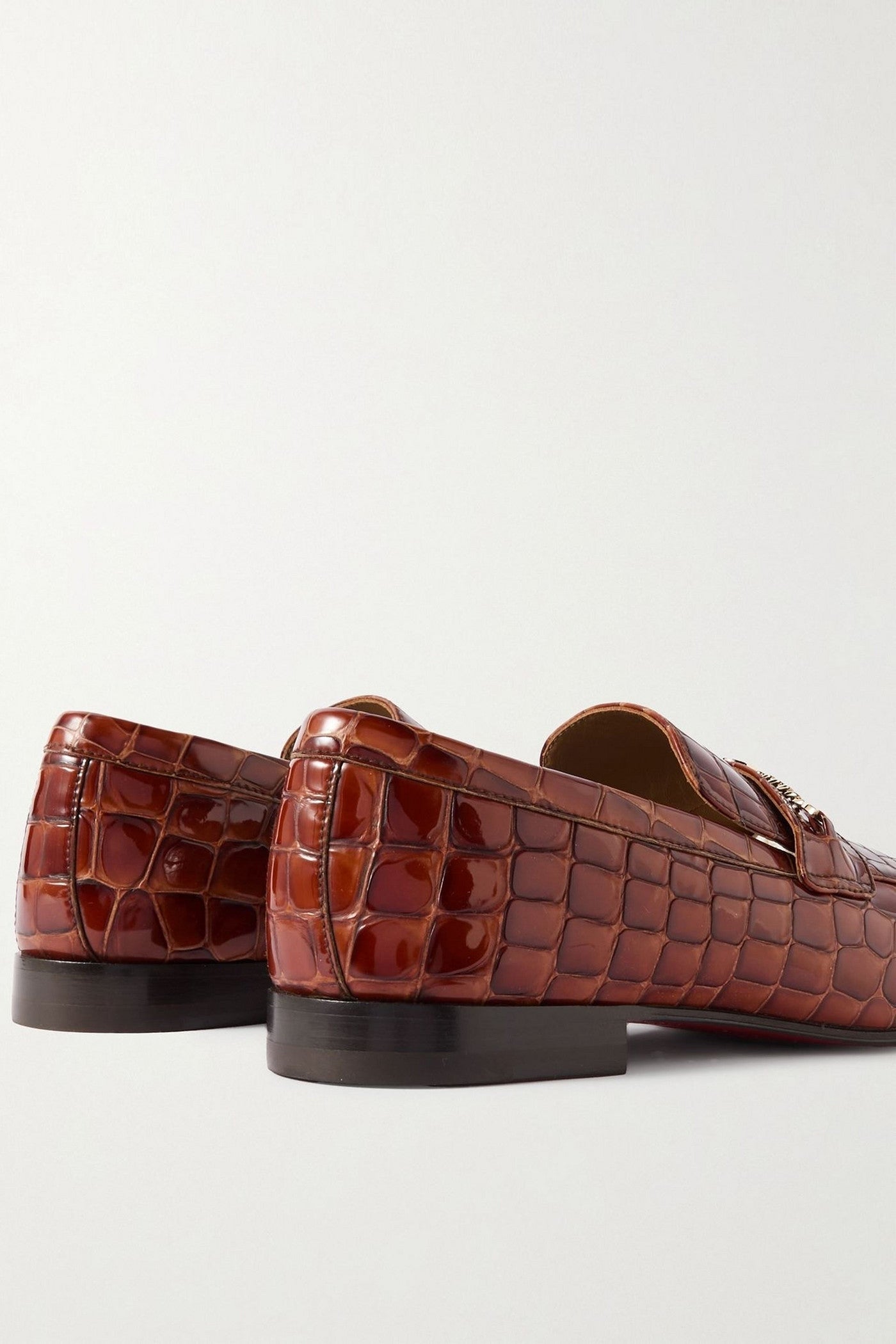 Christian Louboutin Embellished Croc-Effect Loafers Brown
