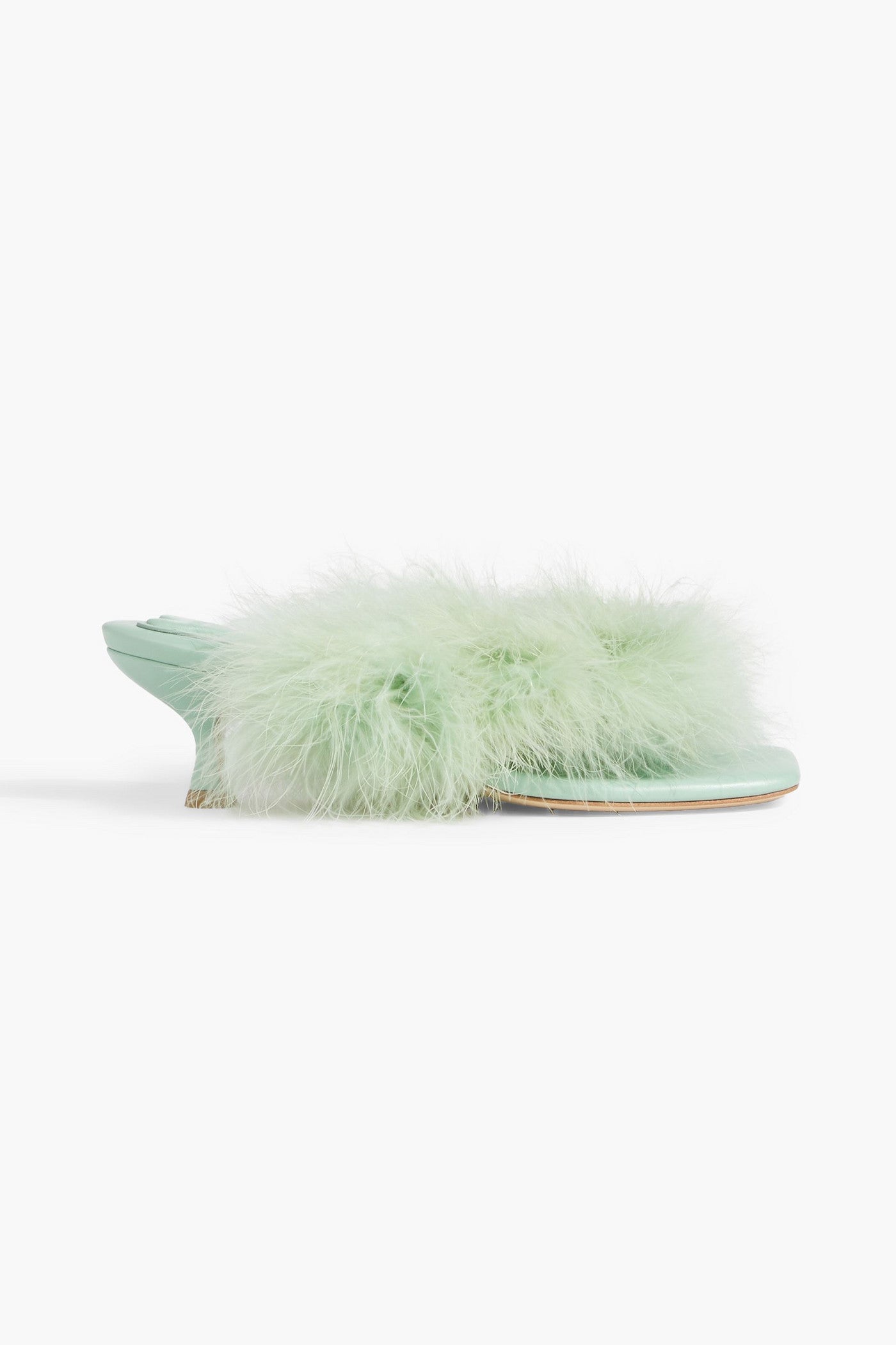 Sleeper Pom Feather-Embellished Leather Mules Mint Women's