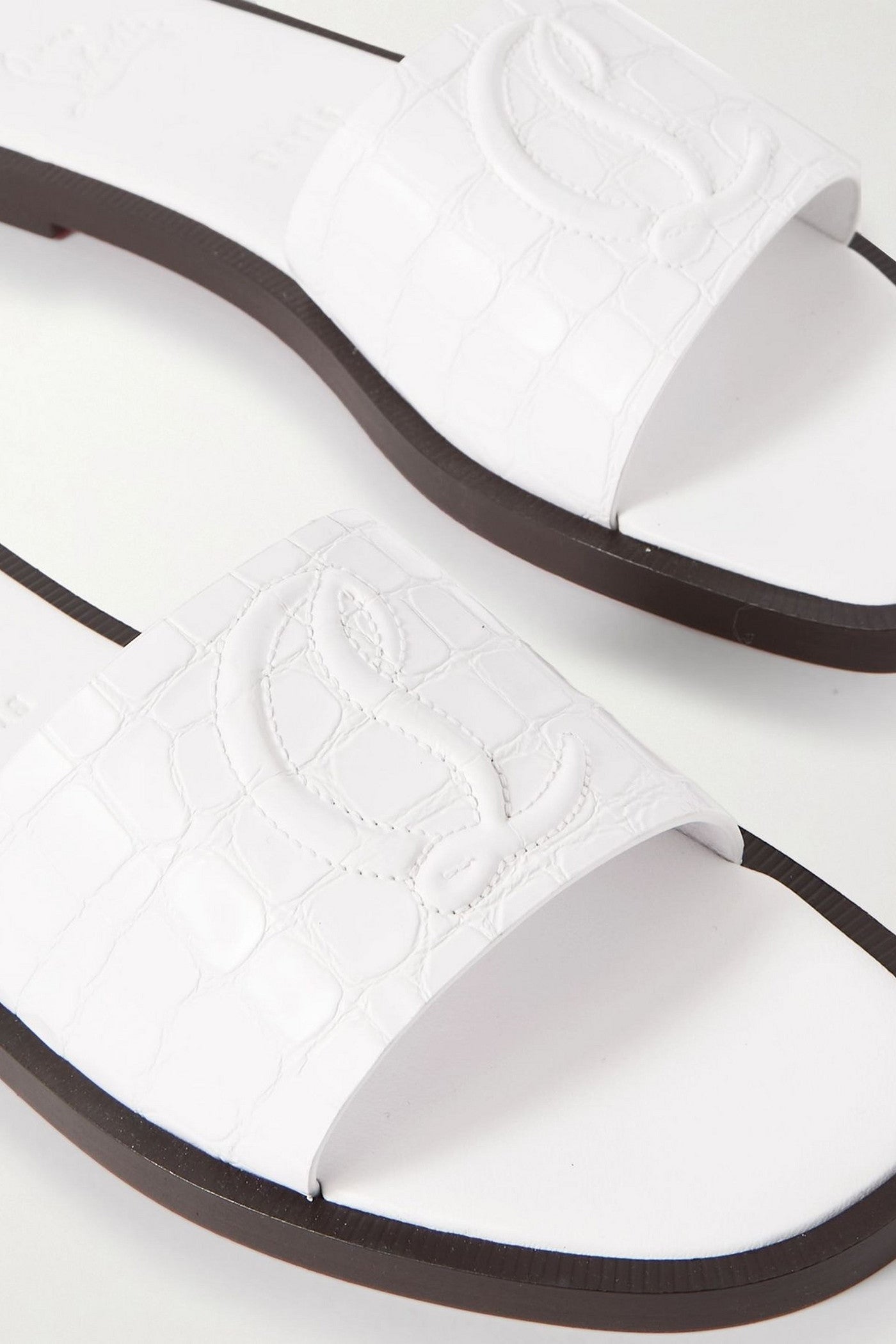 Christian Louboutin Cl Croc-Effect Patent-Leather Slides White Women's
