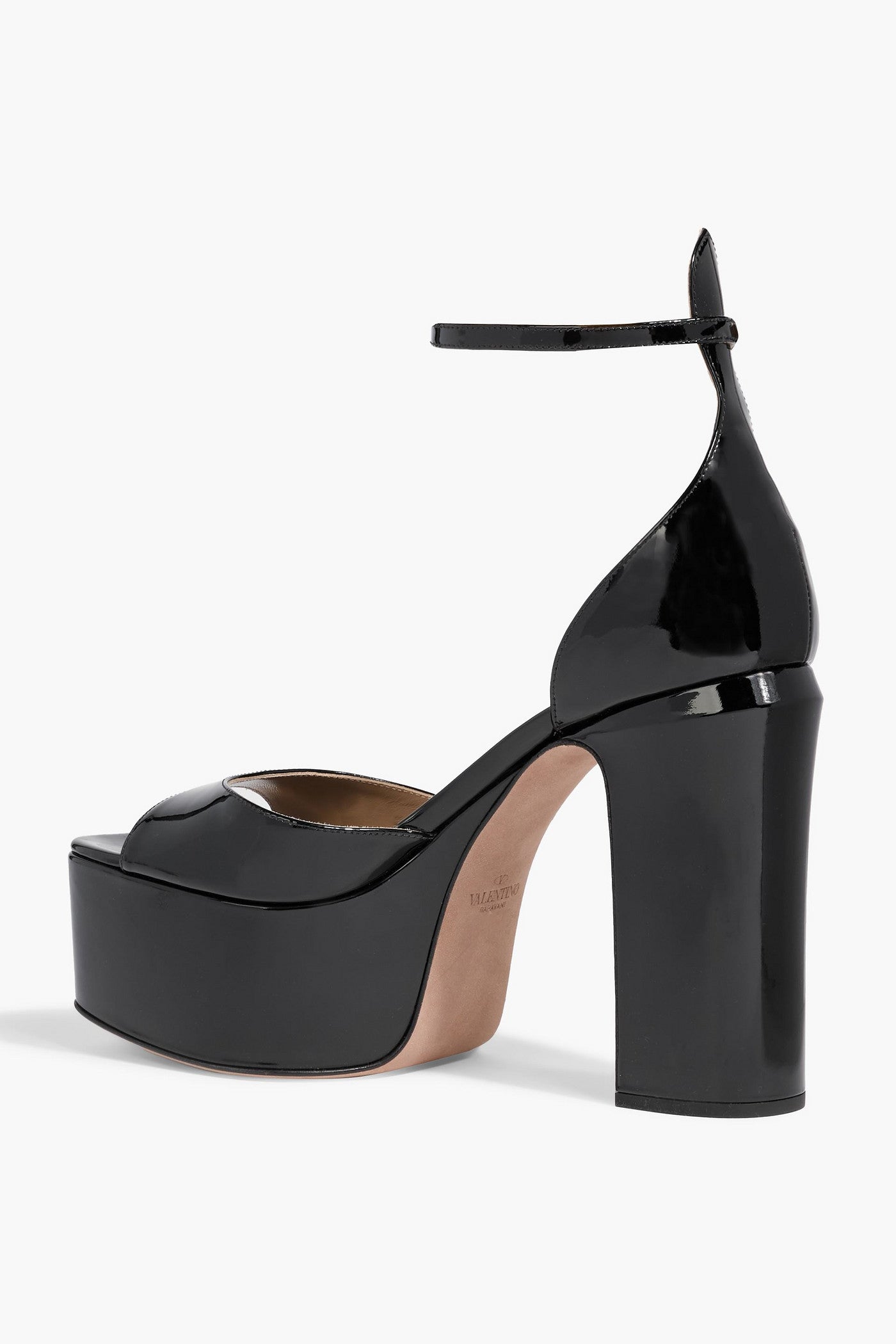 Valentino Garavani Tan-Go Patent-Leather Platform Sandals Black Women's