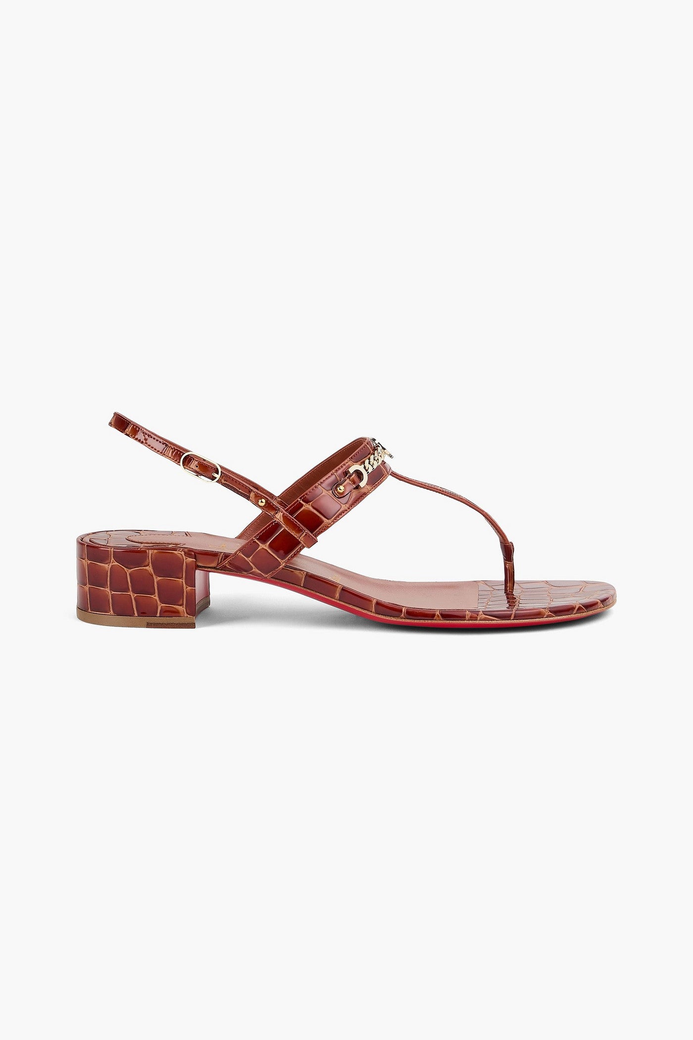 Christian Louboutin Mj Embellished Croc-Effect Patent-Leather Sandals Brown Women's