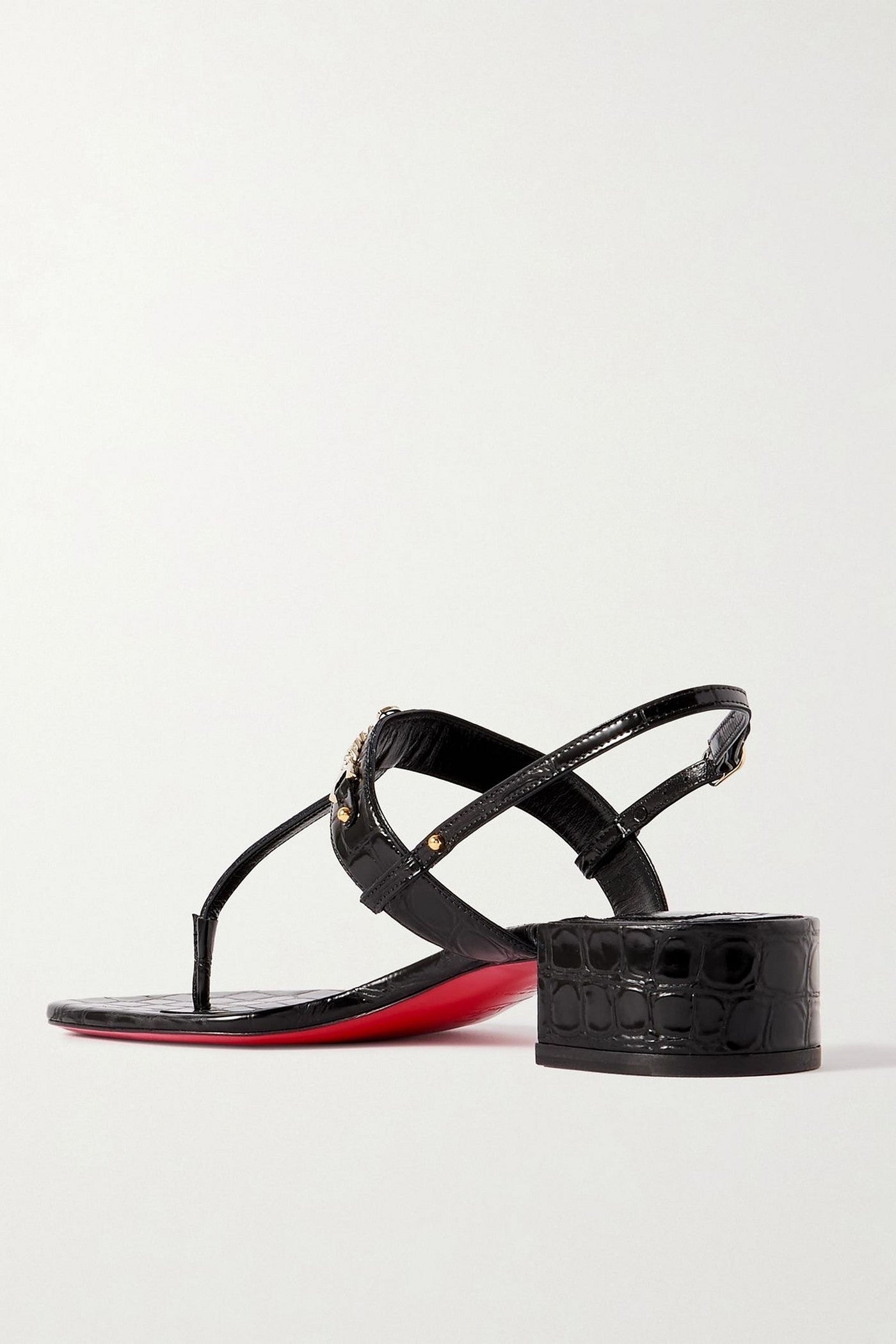 Christian Louboutin Mj Embellished Croc-Effect Patent-Leather Sandals Black Women's