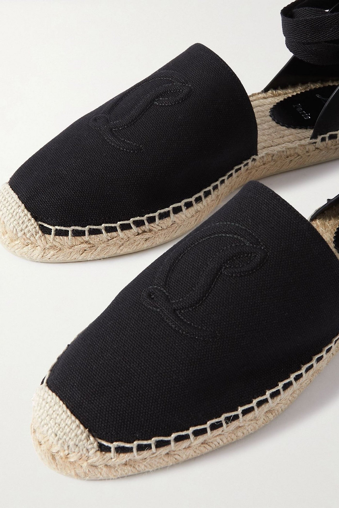 Christian Louboutin Nanou Lace Tie-Detailed Grosgrain-Trimmed Leather And Canvas Espadrilles Black Women's