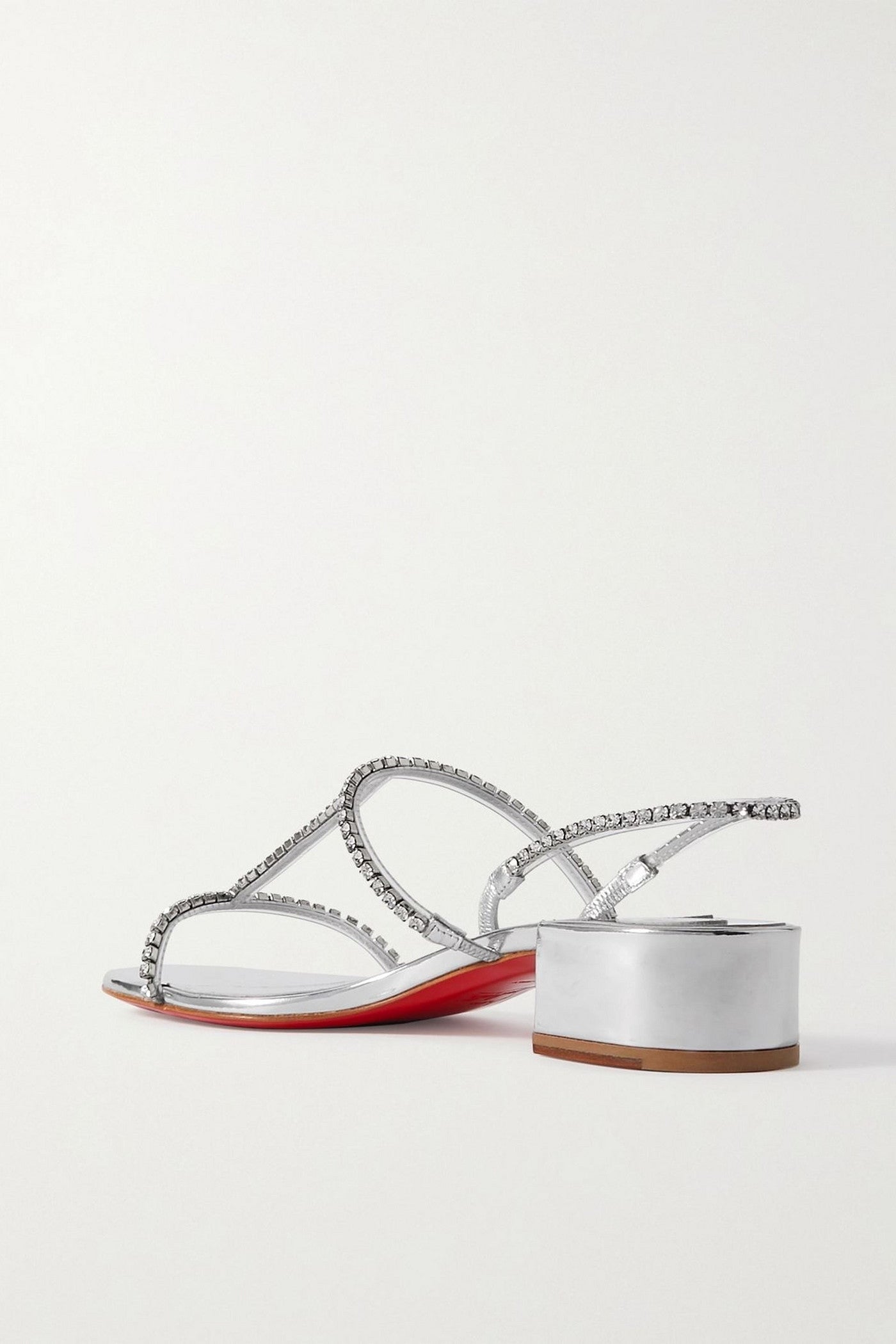 Christian Louboutin Simple Queenie 25 Crystal-Embellished Metallic Leather Slingback Sandals Silver Women's