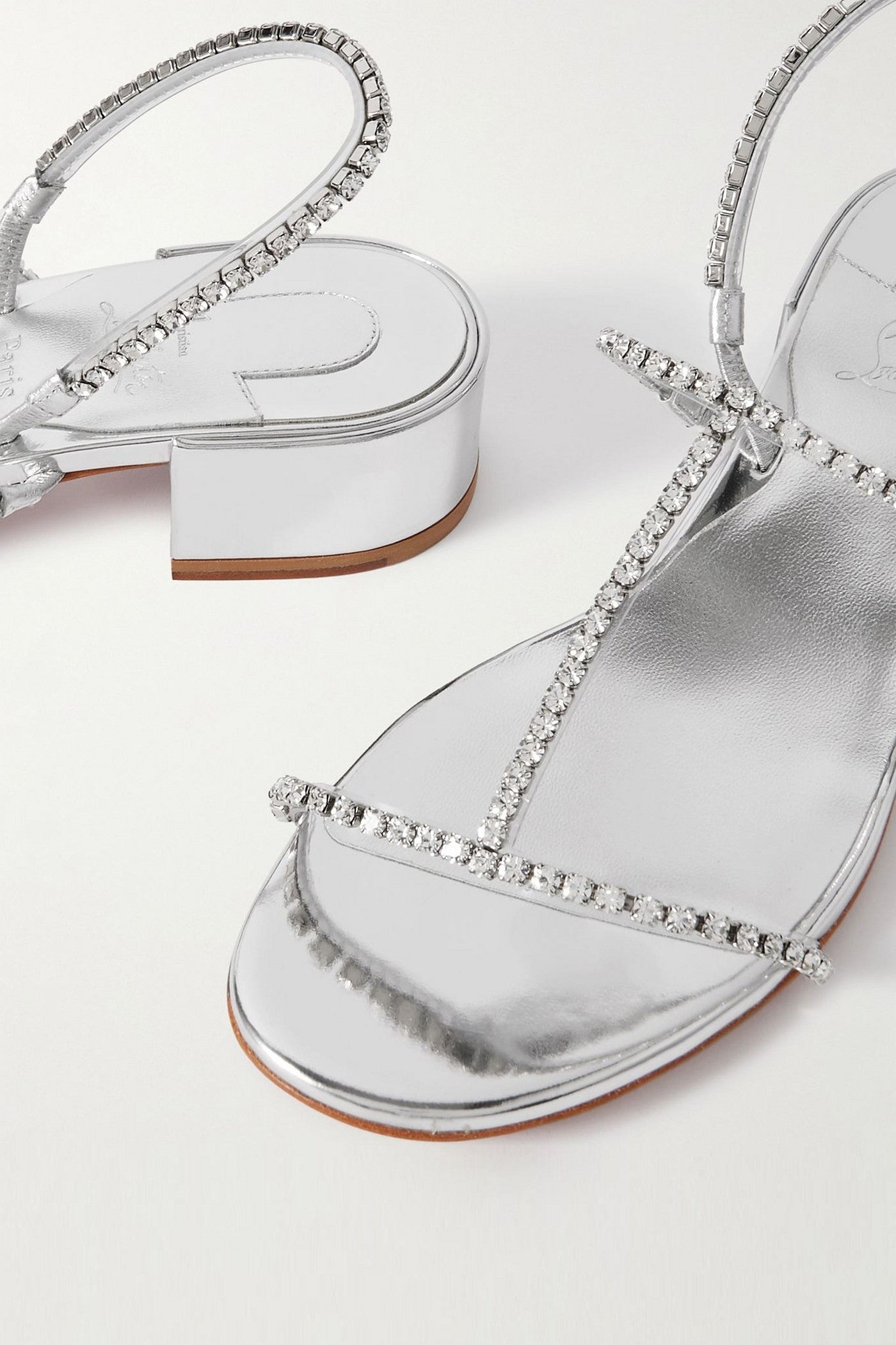 Christian Louboutin Simple Queenie 25 Crystal-Embellished Metallic Leather Slingback Sandals Silver Women's