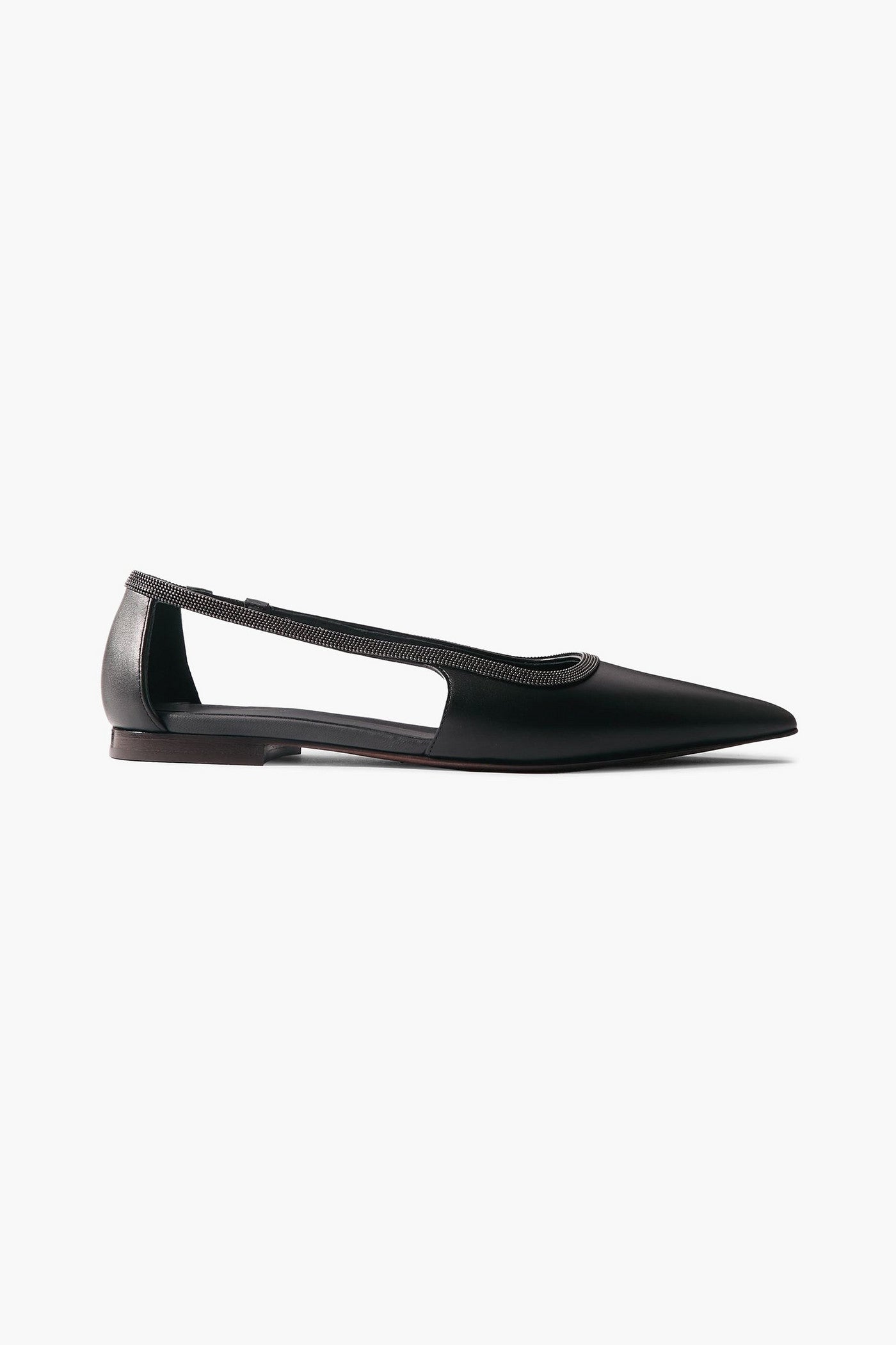 Brunello Cucinelli Bead-Embellished Leather Point-Toe Flats Black Women's