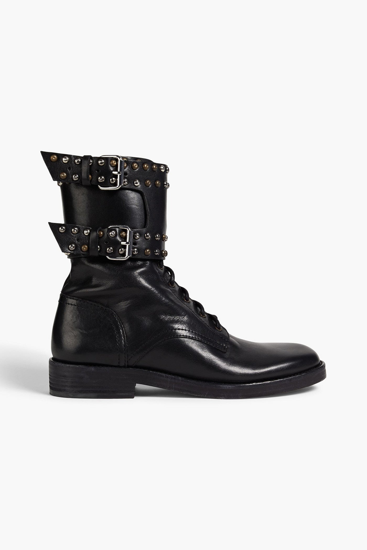 Isabel Marant Teylon Buckled Studded Leather Combat Boots Black Women's