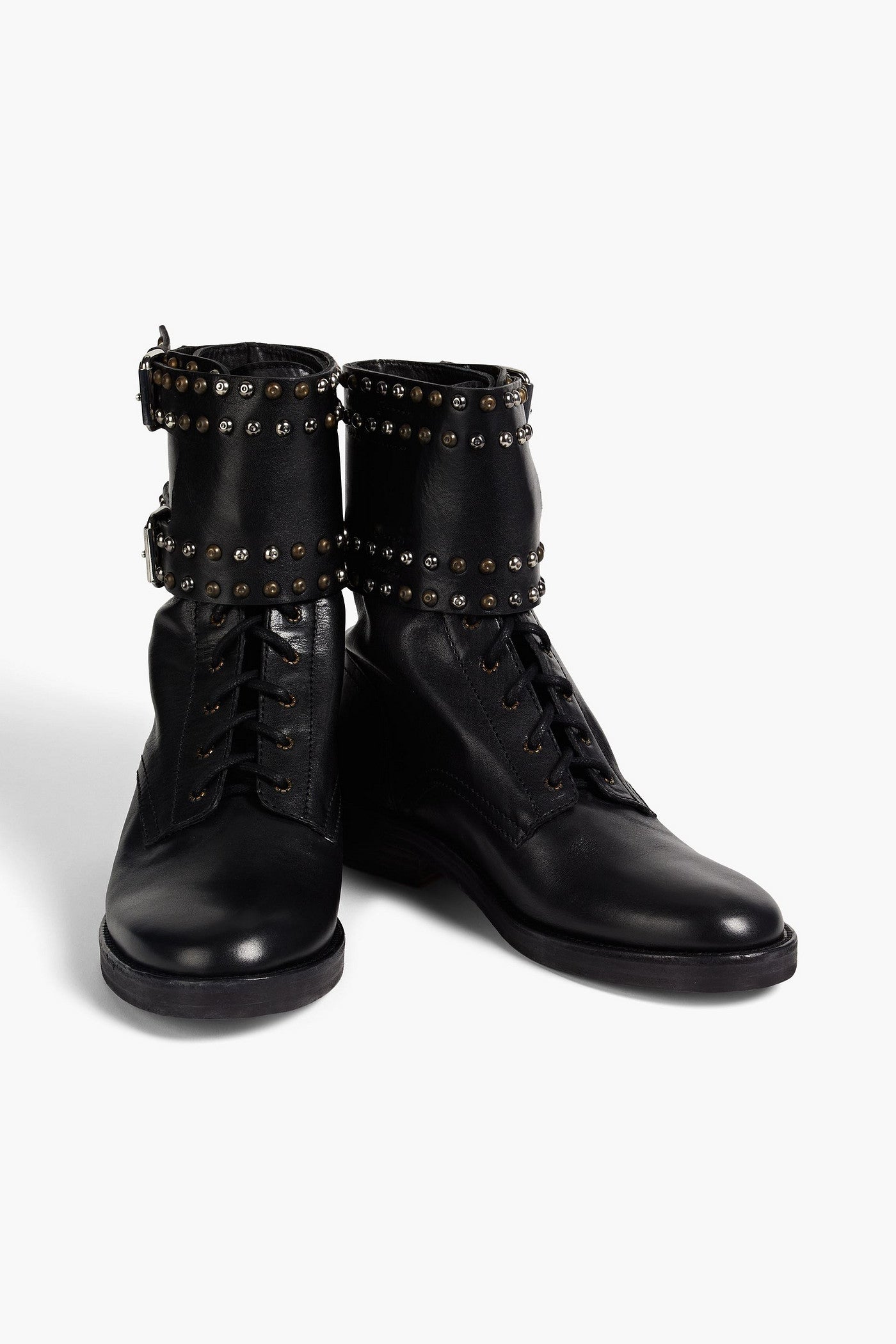 Isabel Marant Teylon Buckled Studded Leather Combat Boots Black Women's