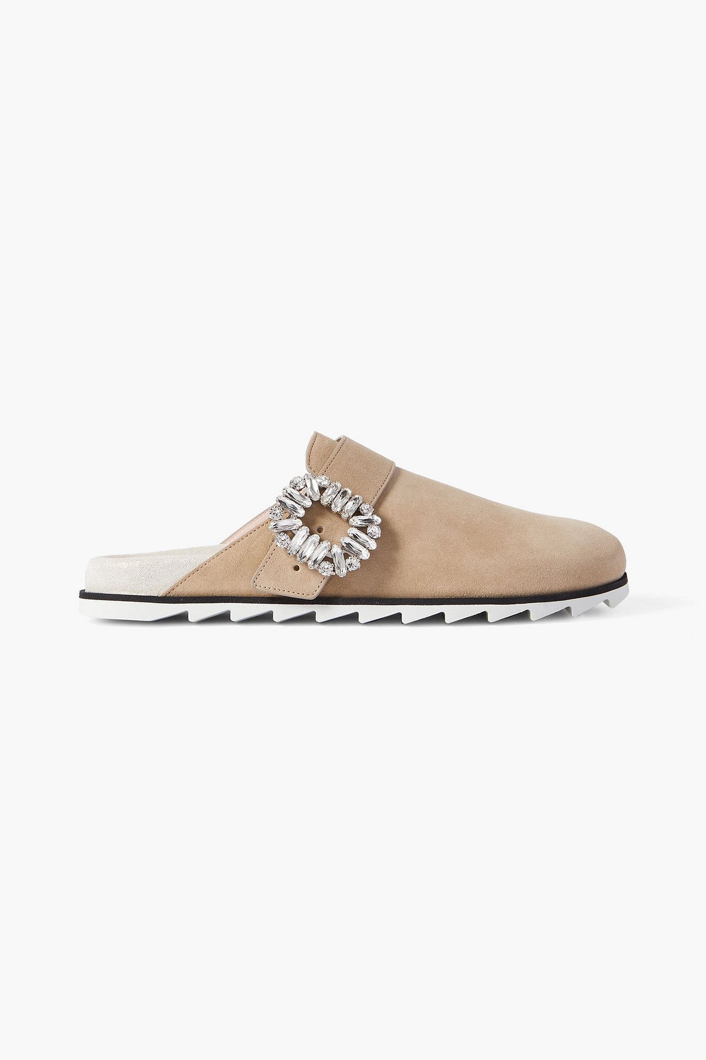 Roger Vivier Slidy Strass Crystal-Embellished Suede Slippers Mushroom Women's