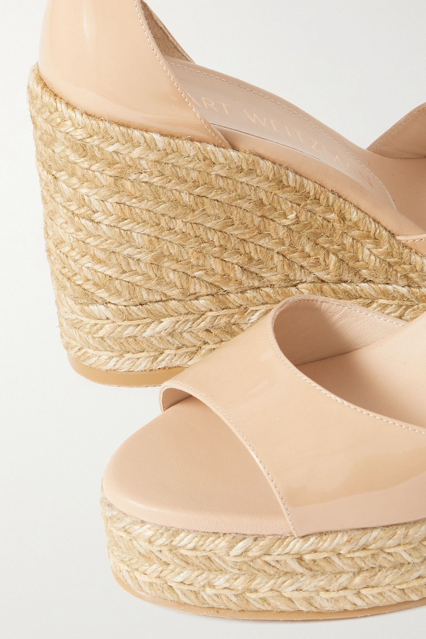 Stuart Weitzman Patent-Leather Espadrille Wedge Sandals Neutral Women's