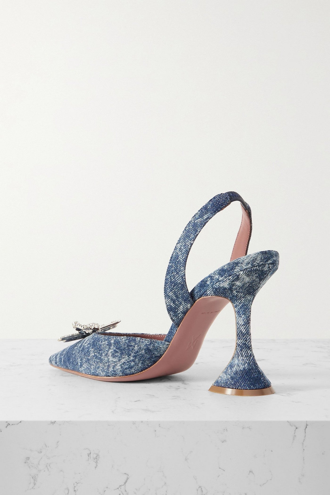 Amina Muaddi Rosie Crystal-Embellished Denim Slingback Pumps Mid Denim Women's