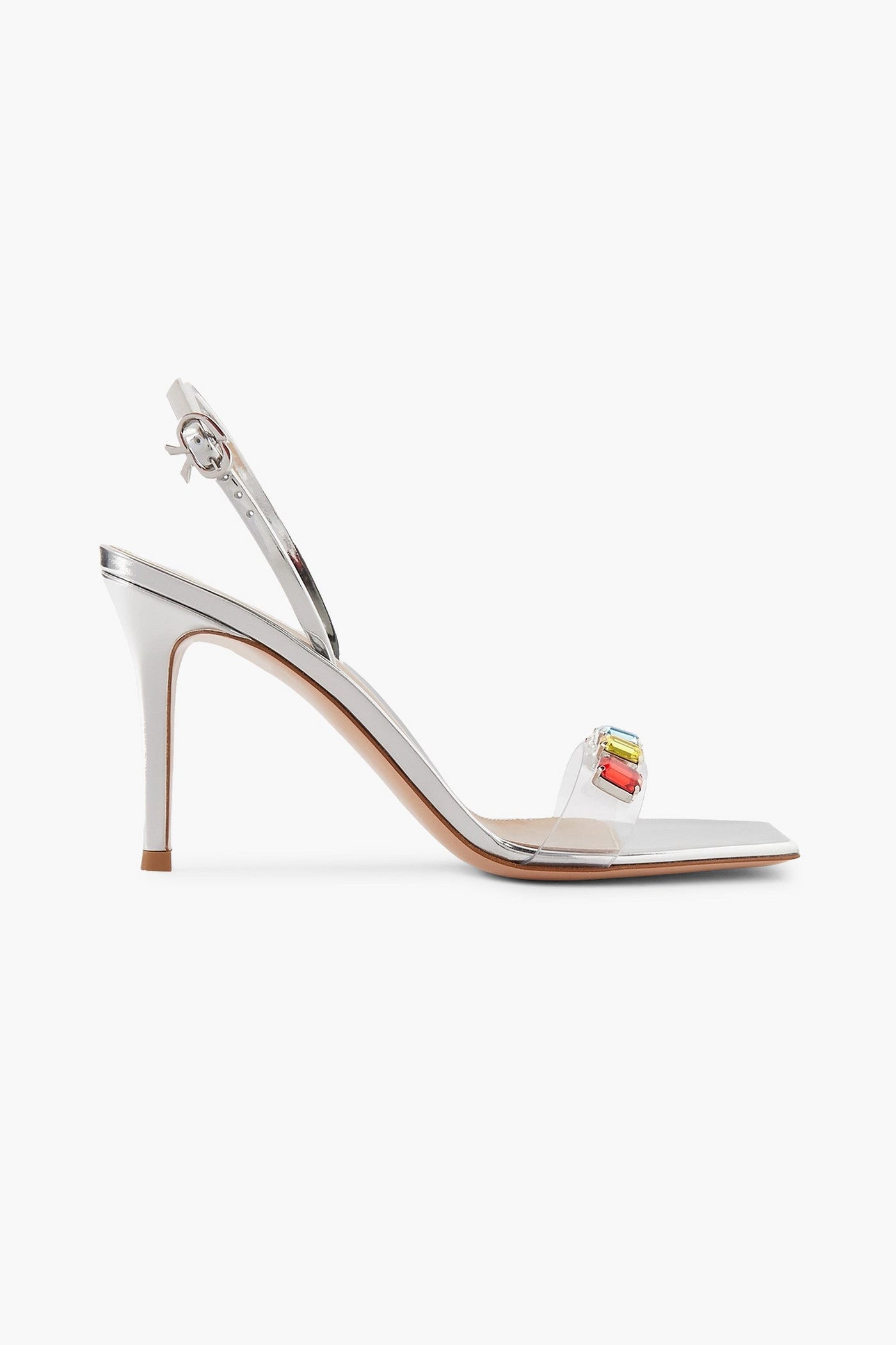 Gianvito Rossi Ribbon Candy 85 Mirrored-Leather And Embellished Pvc Slingback Sandals Silver Women's