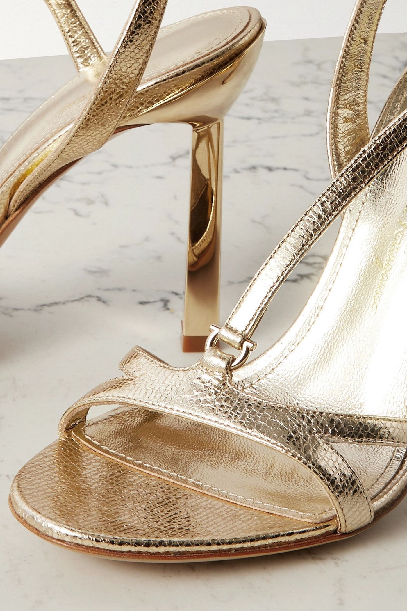 Ferragamo Metallic Leather Sandals Gold Women's