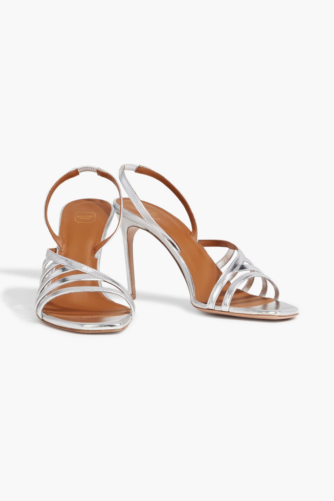 Malone Souliers Ama 90 Metallic Leather Slingback Sandals Silver Women's