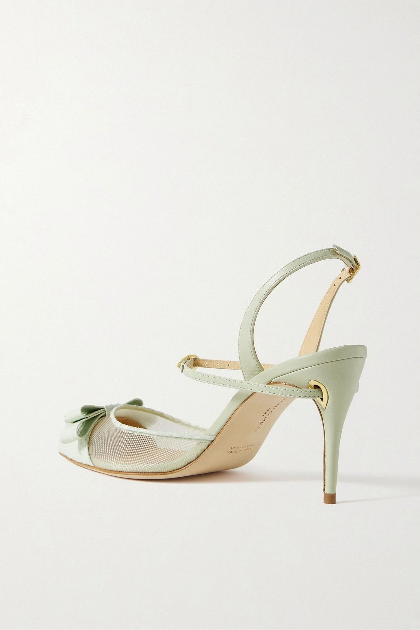 Jennifer Chamandi Vittorio 85 Mesh And Leather-Trimmed Elaphe Slingback Pumps Light Green Women's