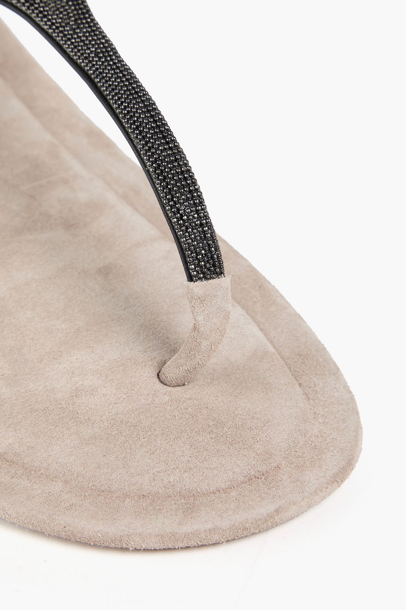 Brunello Cucinelli Bead-Embellished Suede Sandals Stone Women's