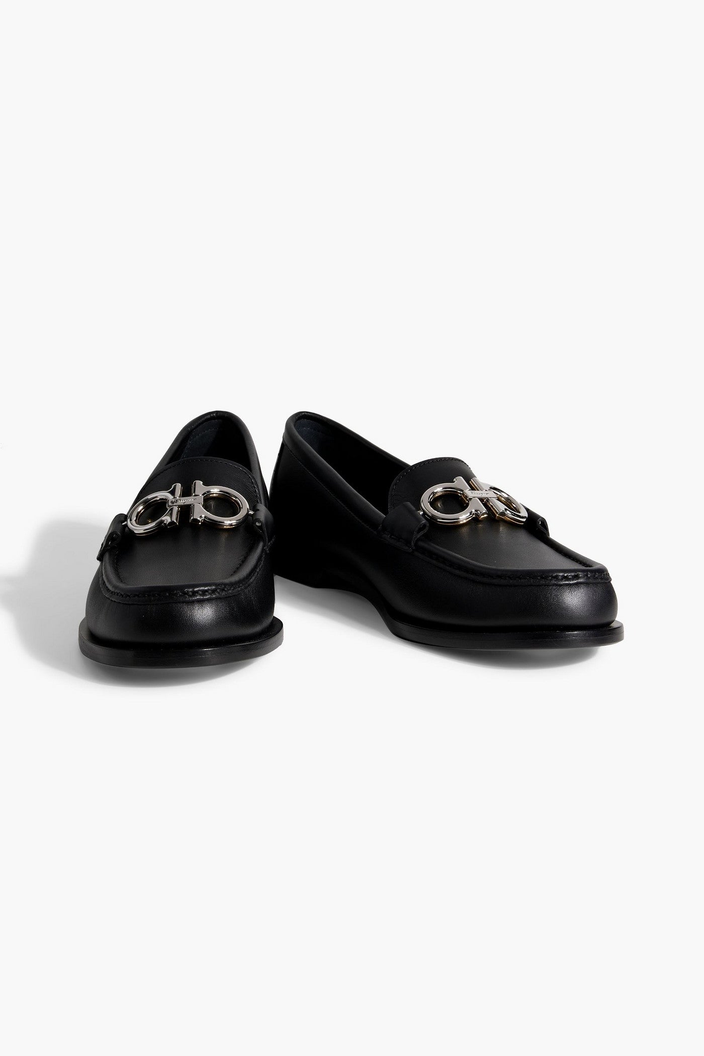 Ferragamo Rolo Embellished Leather Loafers Black Women's