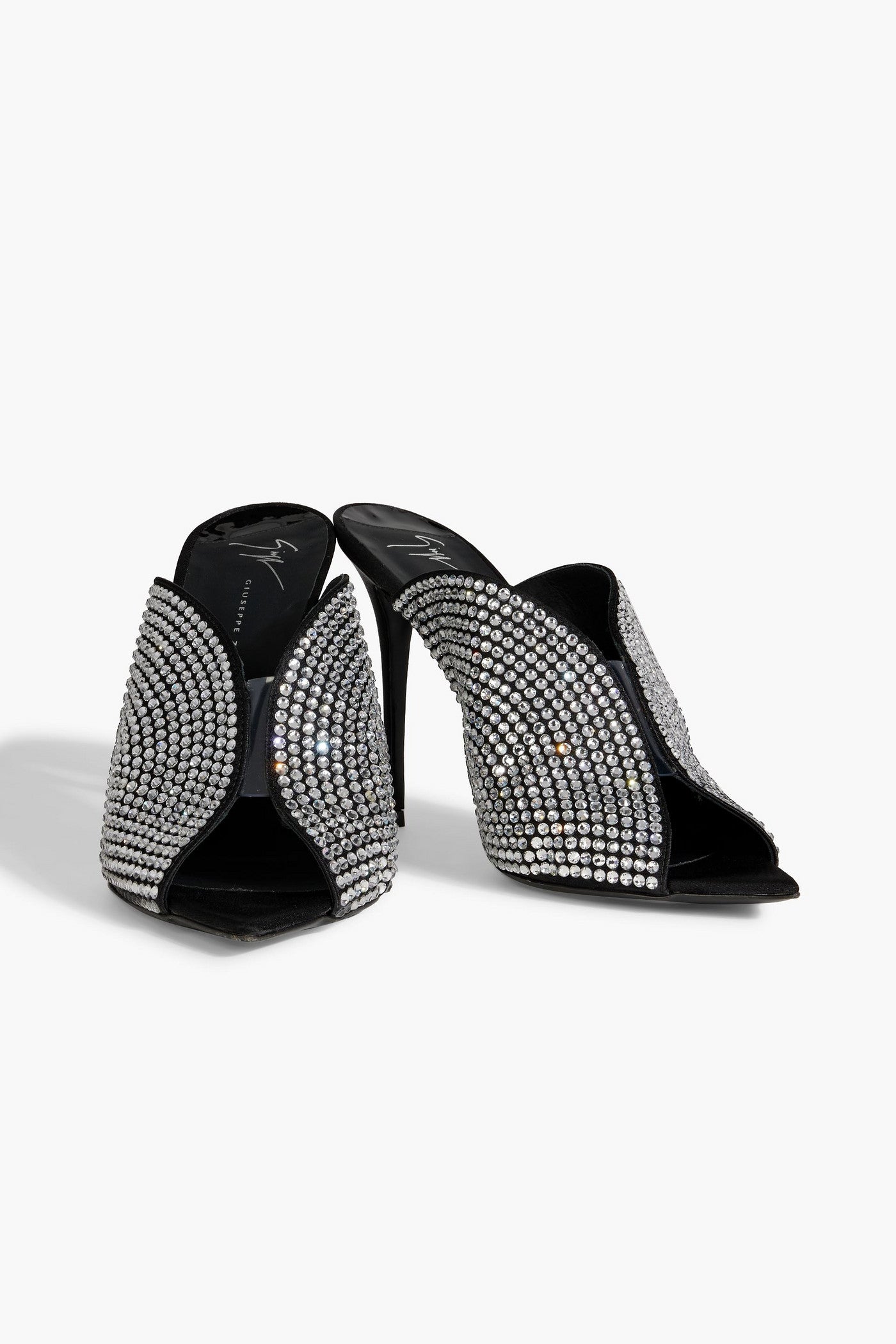 Giuseppe Zanotti Intriigo Sparkle Crystal-Embellished Satin Mules Black Women's