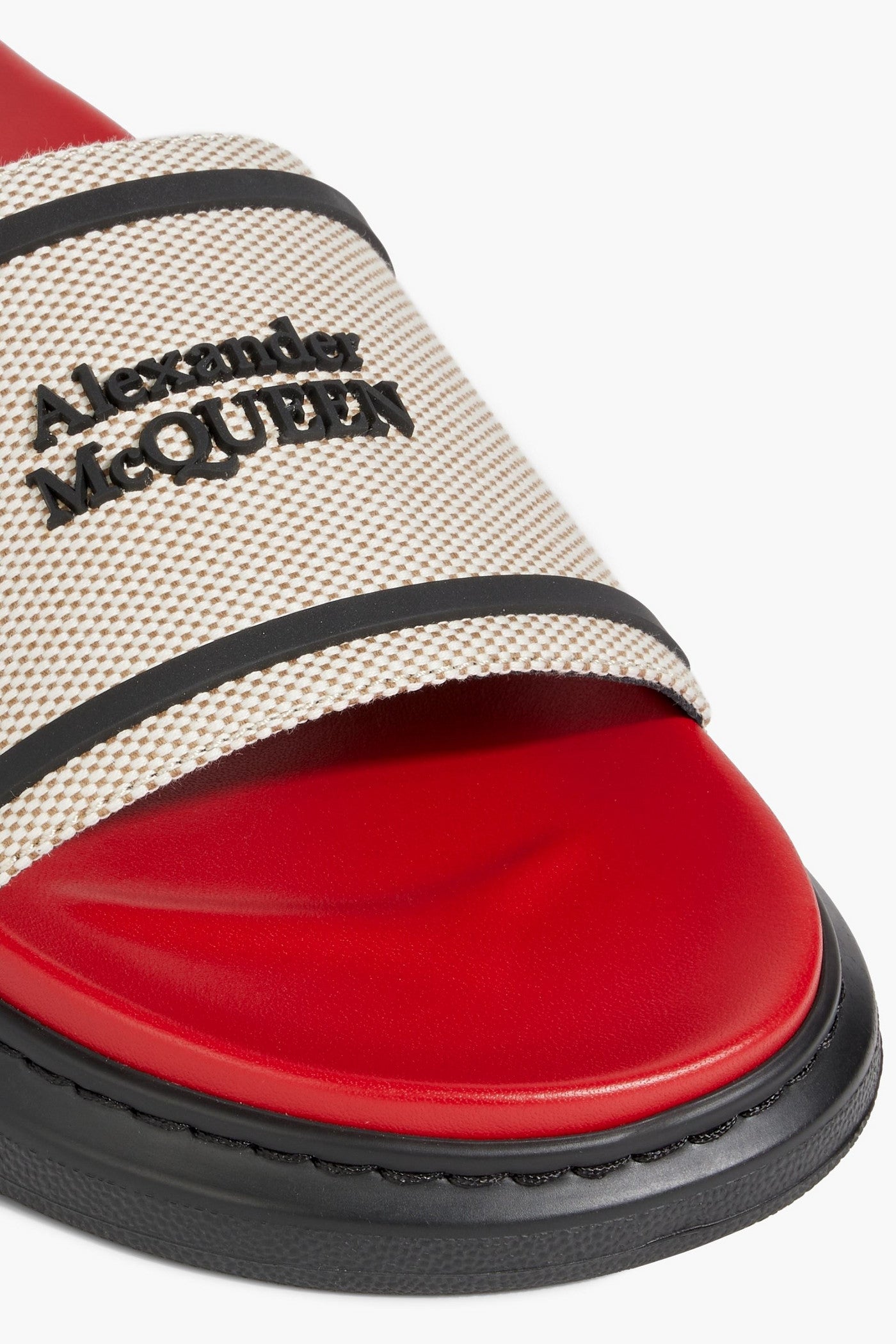Mcqueen Hybrid Logo-Embellished Canvas Slides Beige Women's