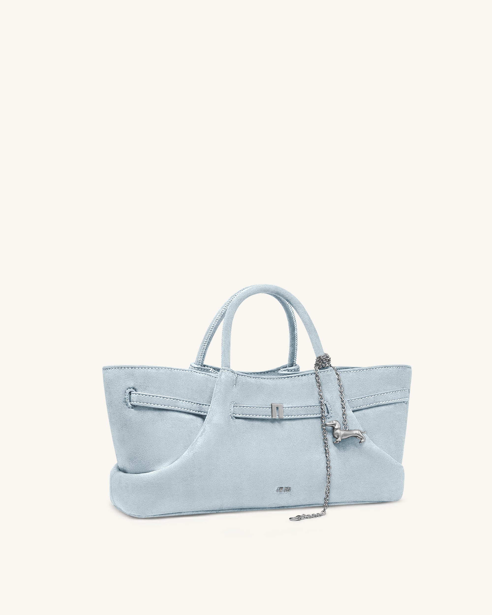 Jw Pei Maeve Dachshund Metal Charm Faux Suede Tote Bag Blue
