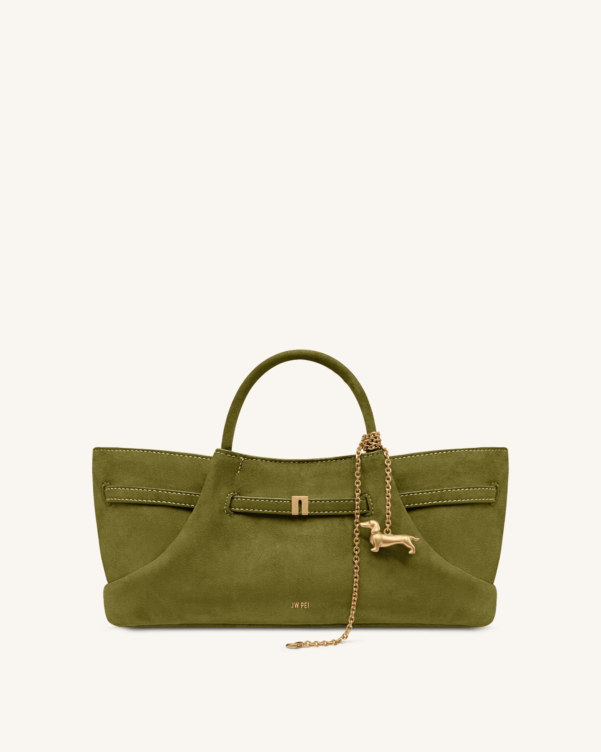 Jw Pei Maeve Dachshund Metal Charm Faux Suede Tote Bag Olive Green