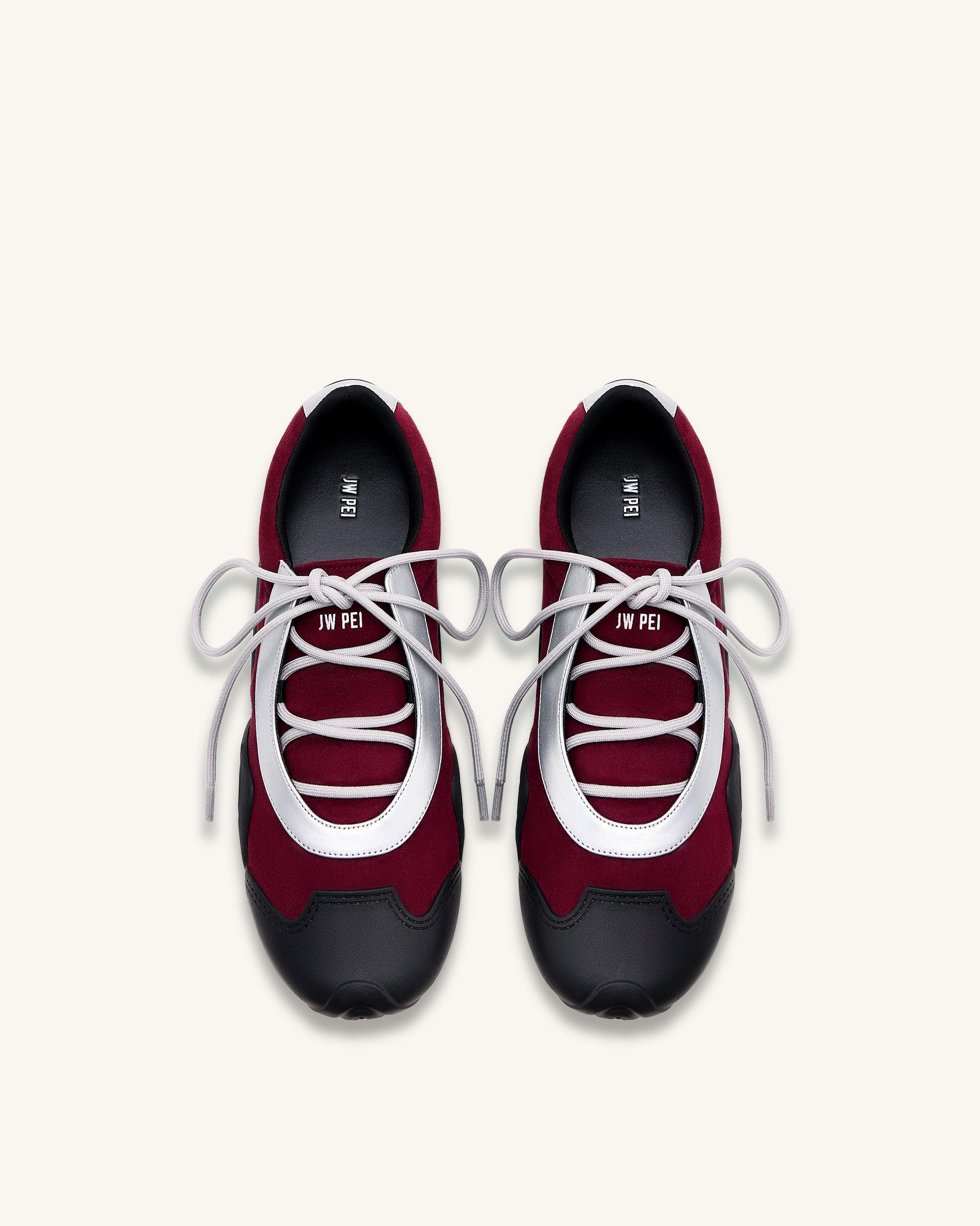 Jw Pei Caitlin Faux Suede Lace Up Ballerina Sneakers Burgundy & Light Grey