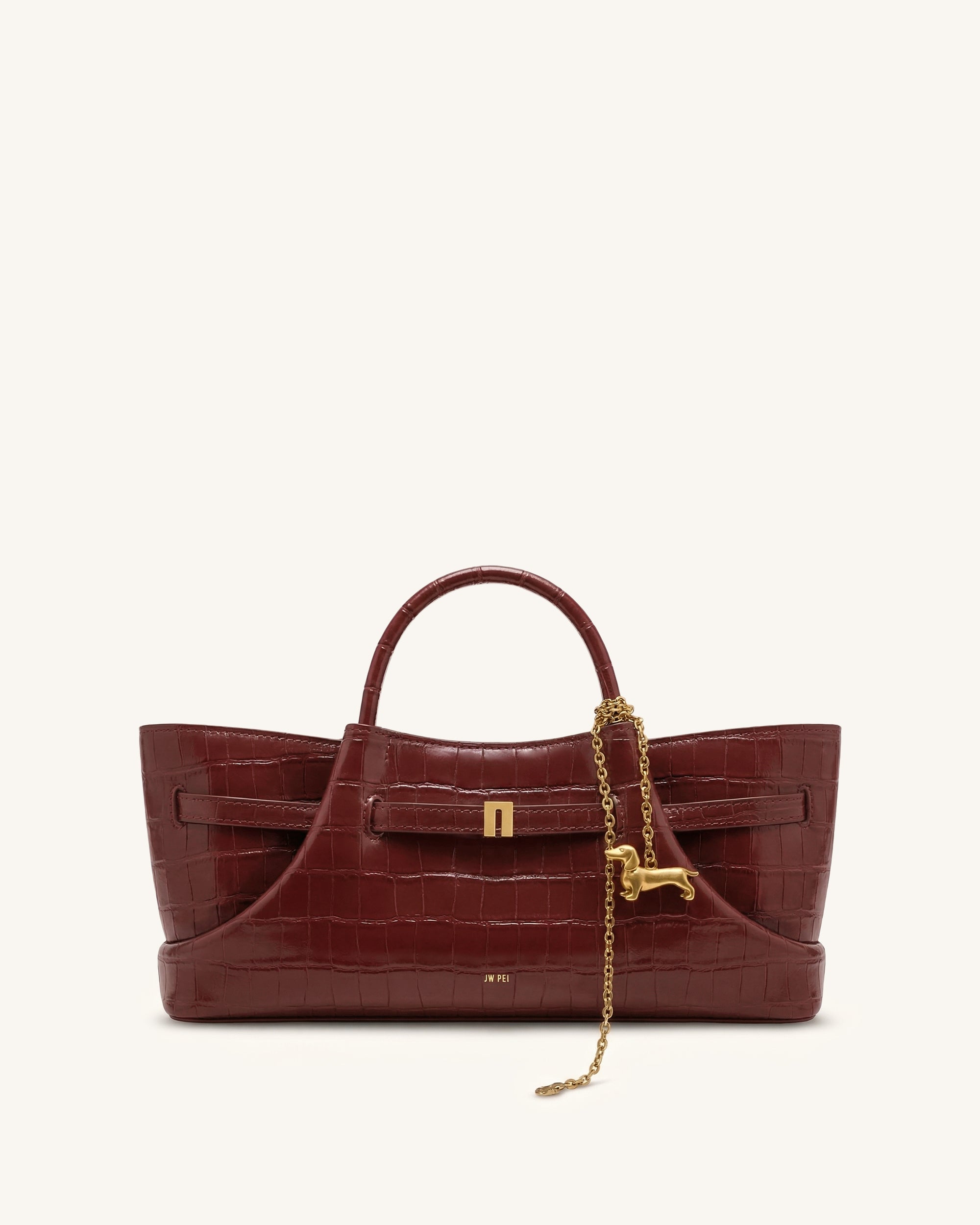Jw Pei Maeve Dachshund Metal Charm Tote Bag Burgundy Croc