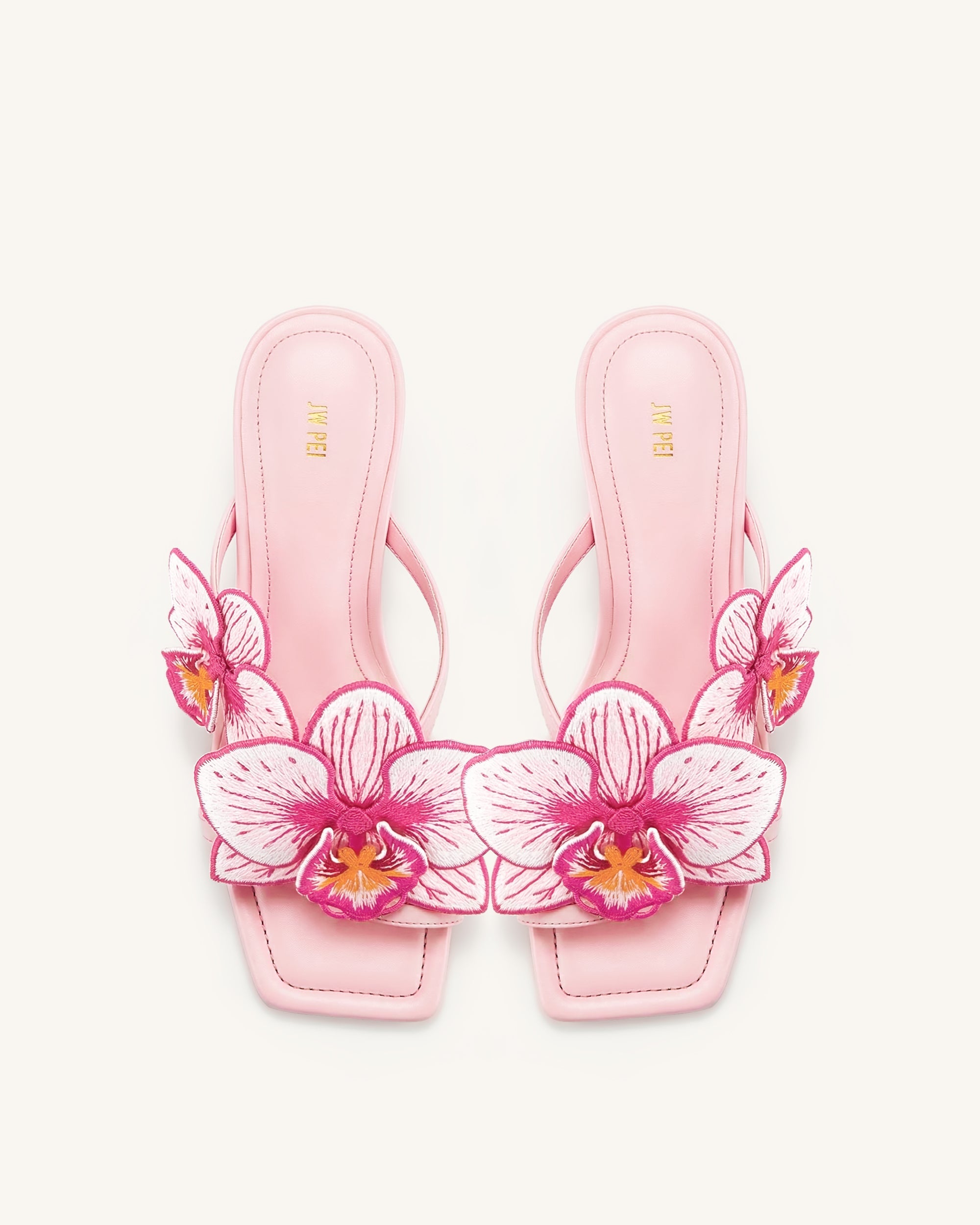 Jw Pei Serena Orchid Embroidered Toe Ring Heeled Sandals Baby Pink