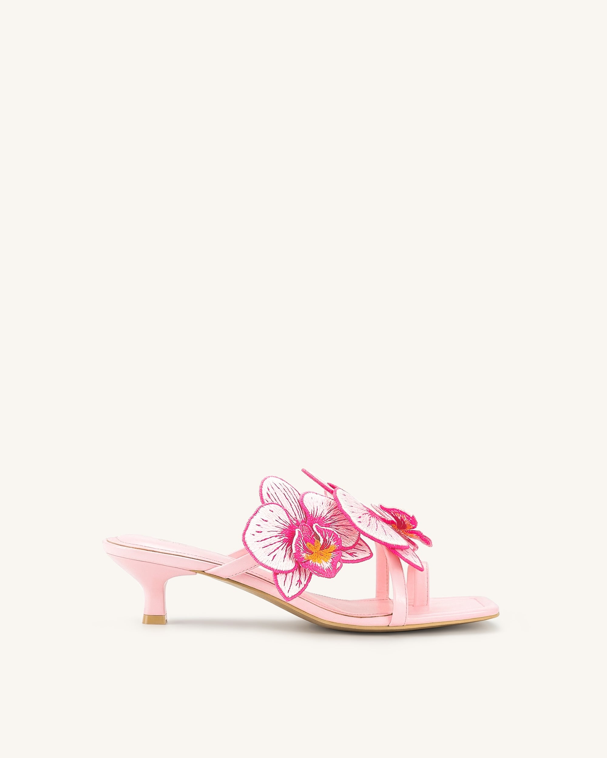 Jw Pei Serena Orchid Embroidered Toe Ring Heeled Sandals Baby Pink