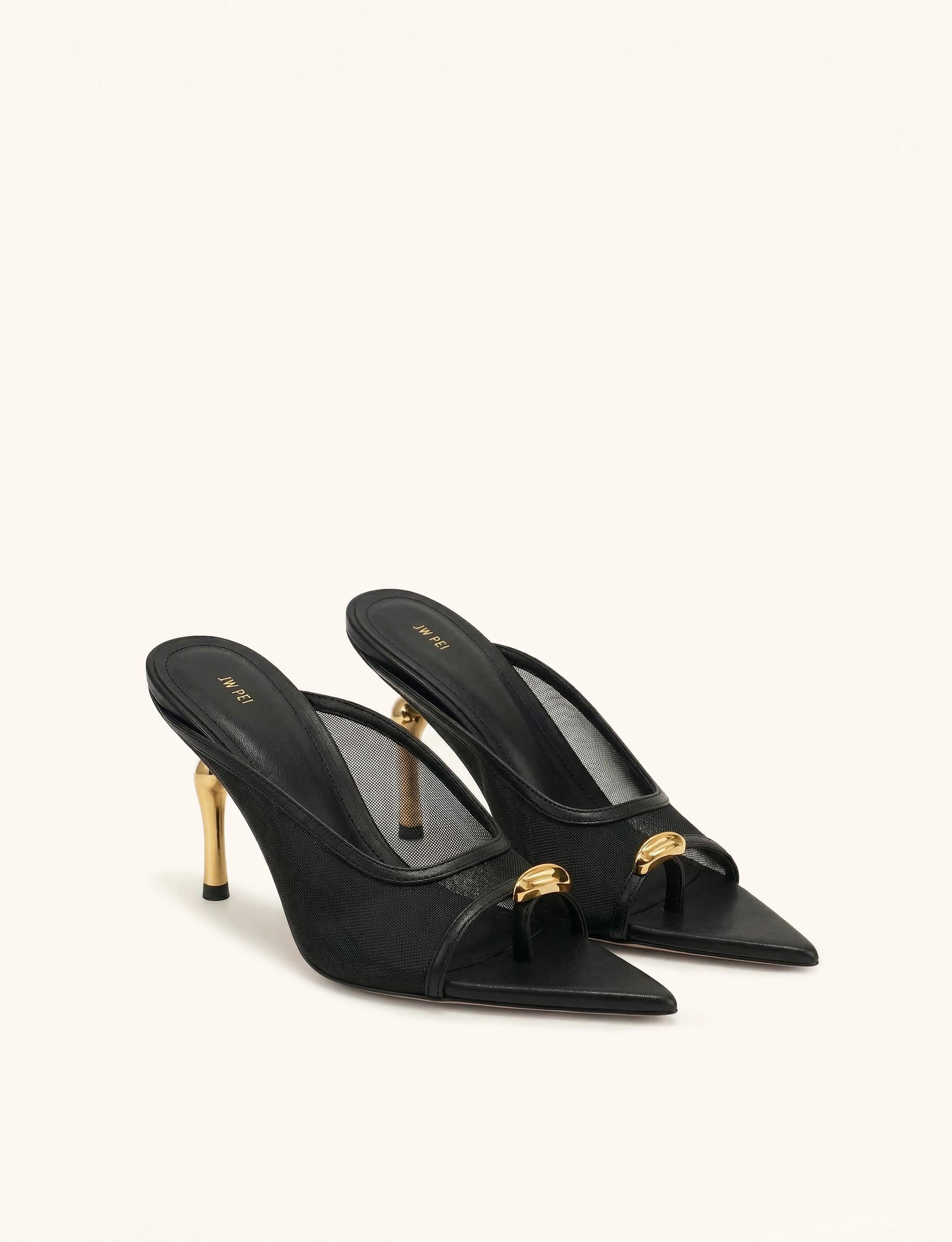 Jw Pei Noemi Pointed Toe Mesh Mule Heels Black